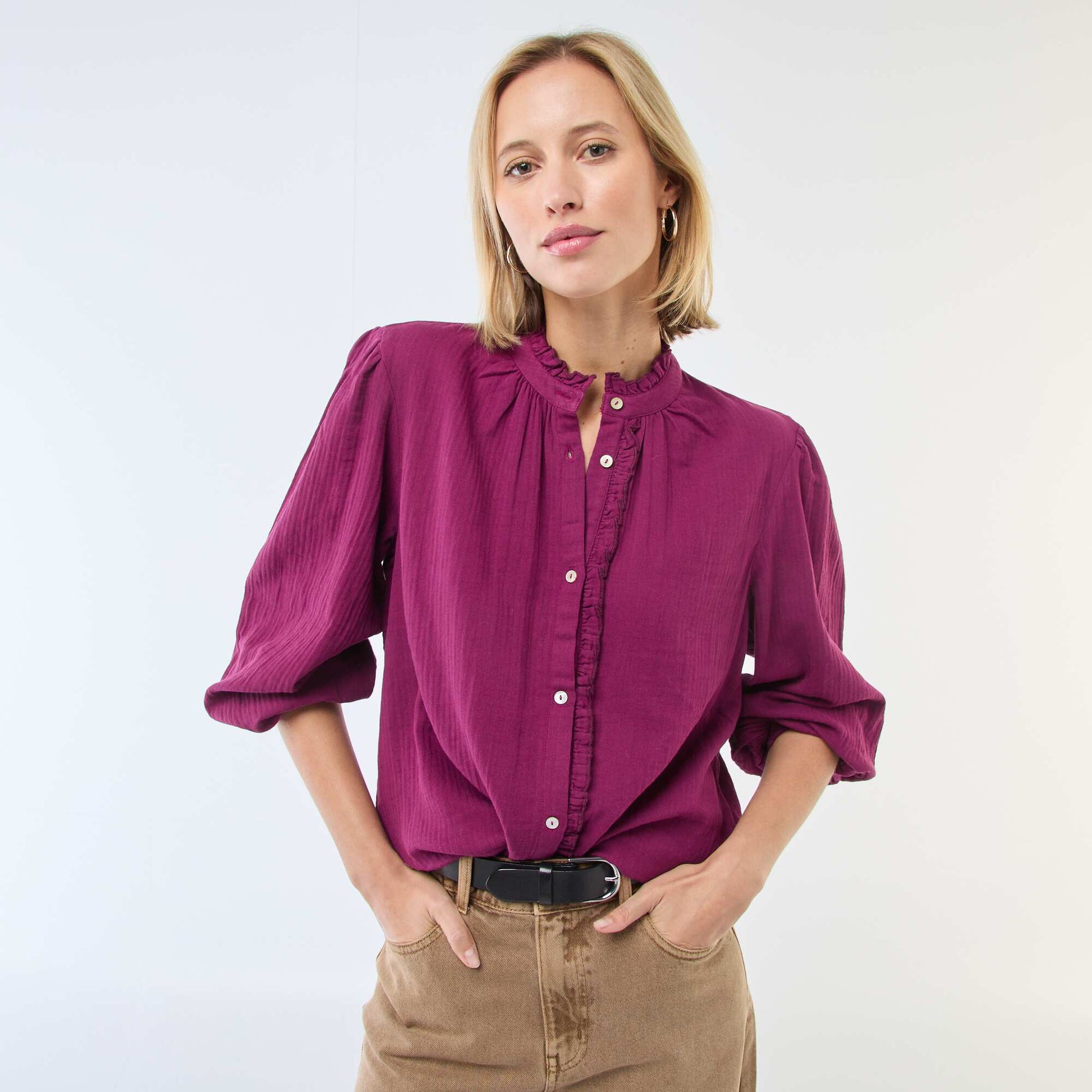 Chemisier en gaze de coton avec bords ondulés VIOLET