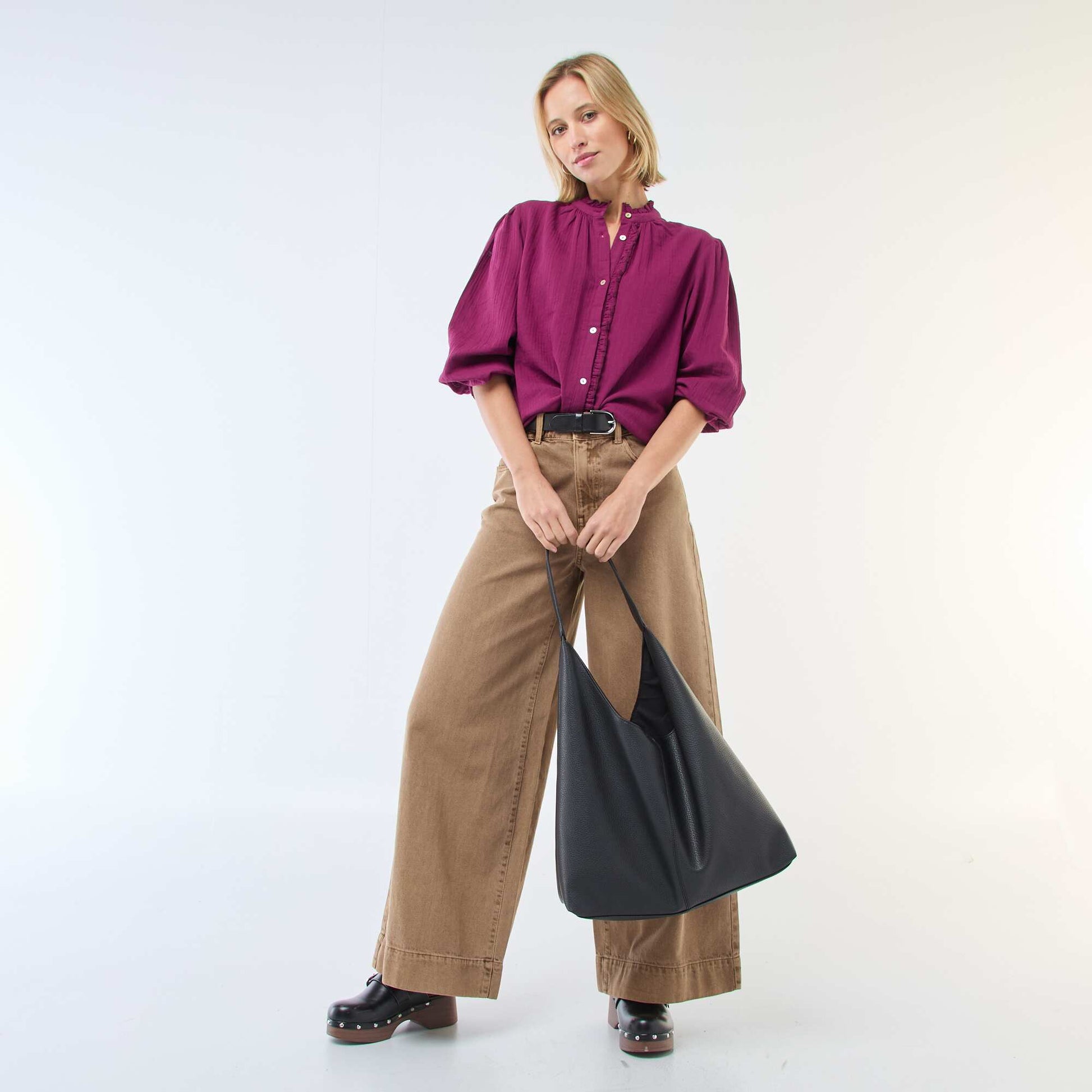Chemisier en gaze de coton avec bords ondulés VIOLET
