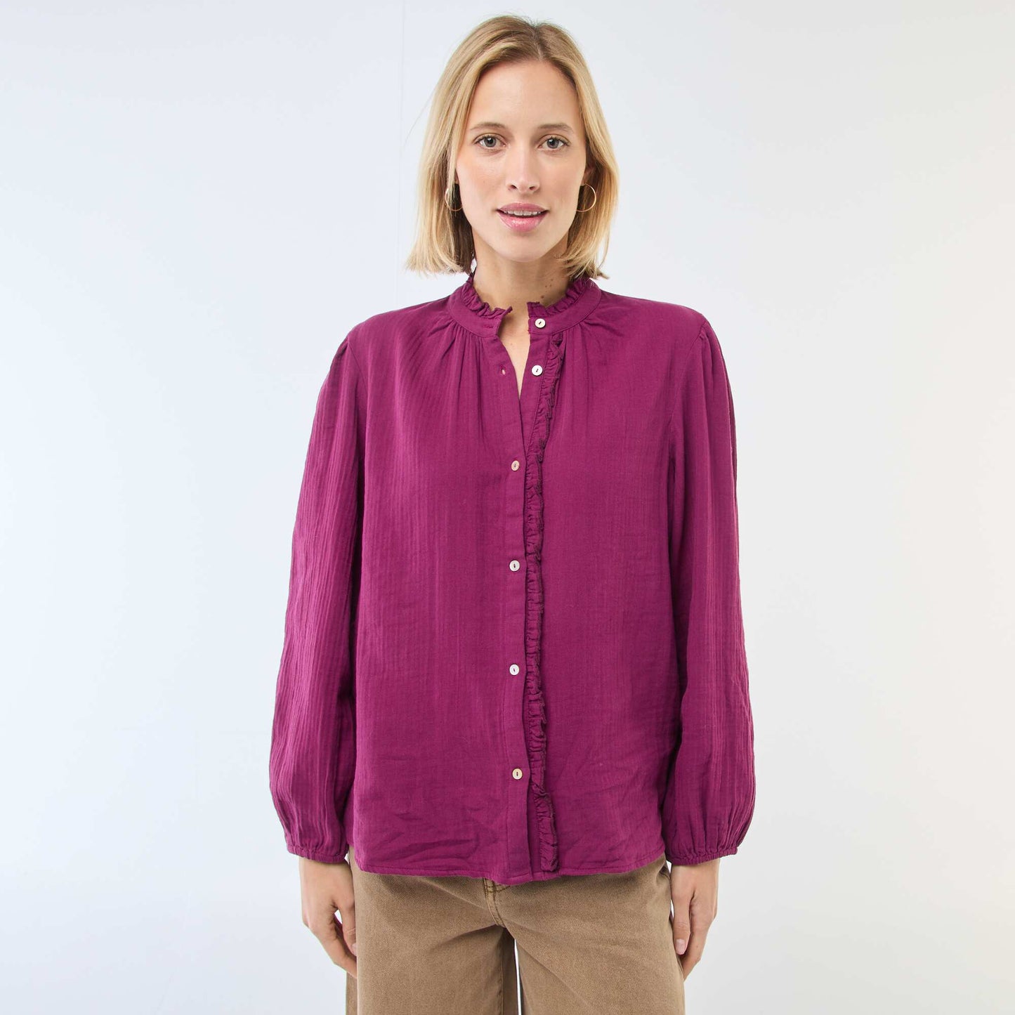Chemisier en gaze de coton avec bords ondulés VIOLET
