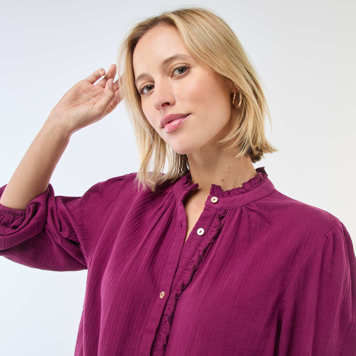 Chemisier en gaze de coton avec bords ondulés VIOLET