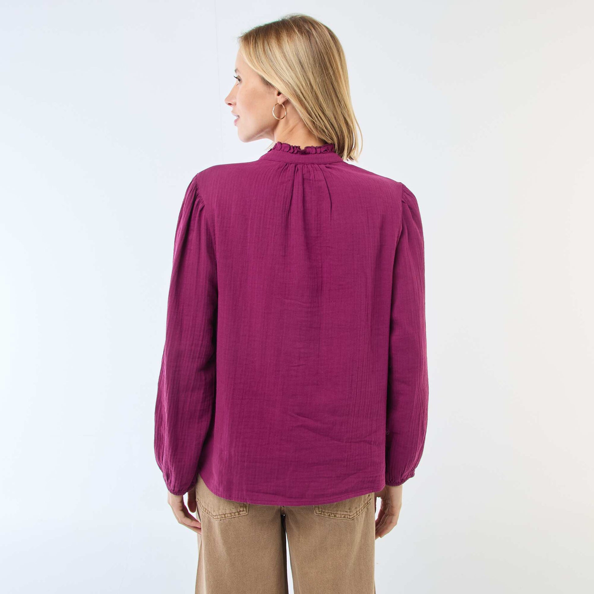 Chemisier en gaze de coton avec bords ondulés VIOLET
