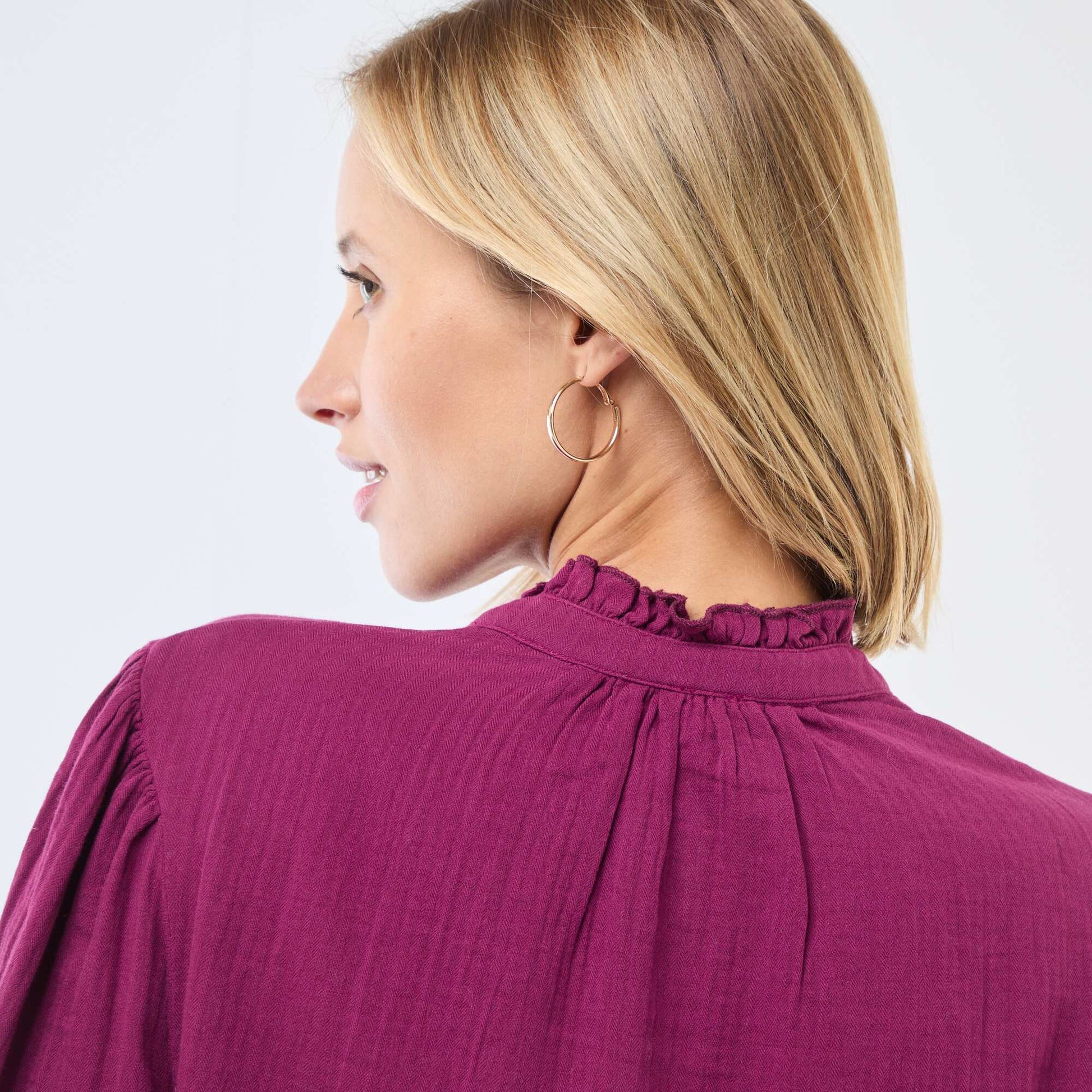 Chemisier en gaze de coton avec bords ondulés VIOLET