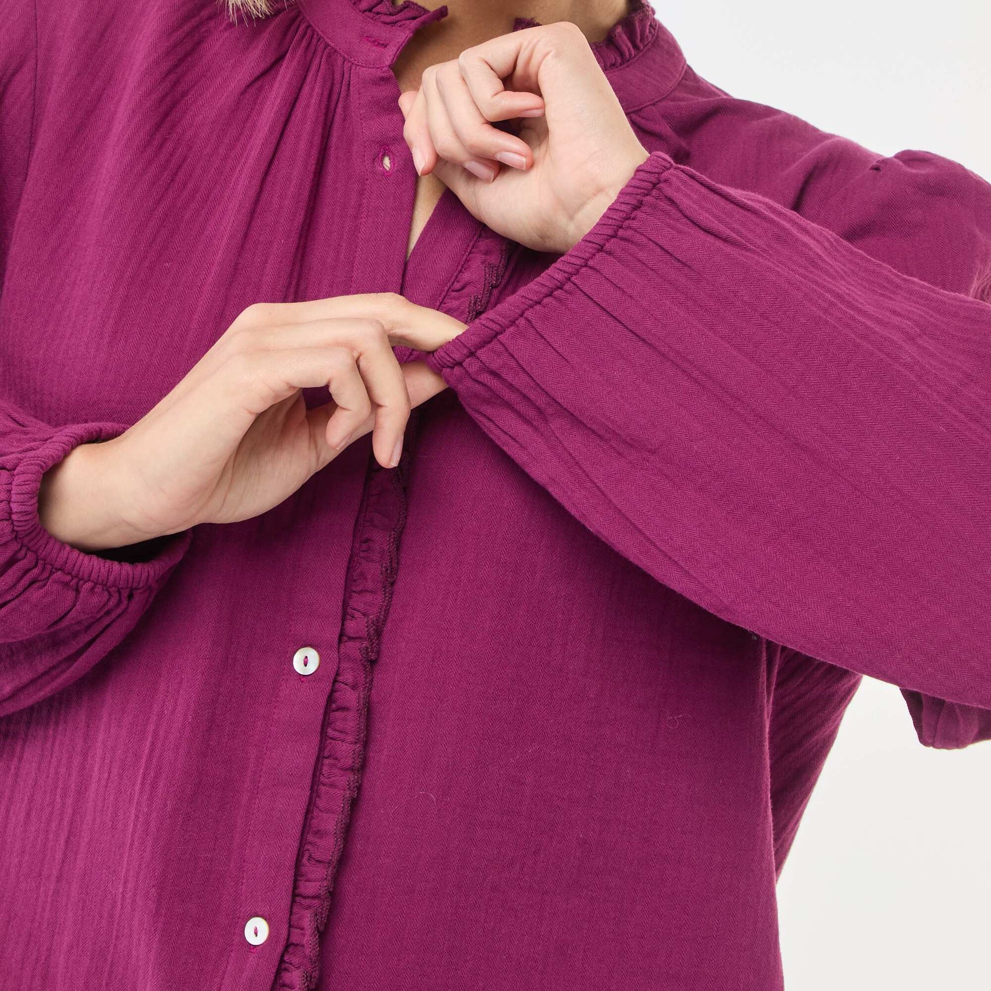 Chemisier en gaze de coton avec bords ondulés VIOLET