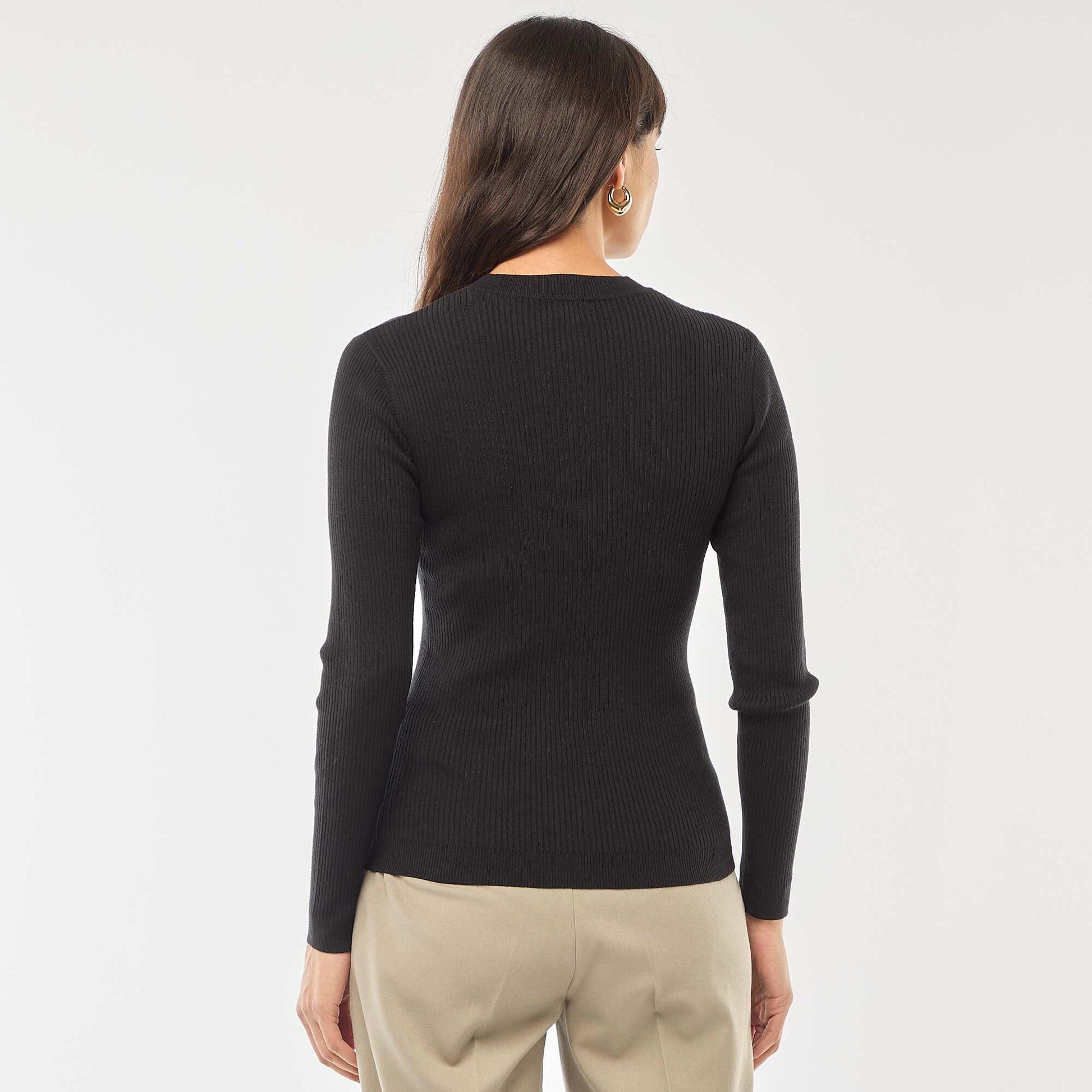 Pull col rond en rib uni NOIR