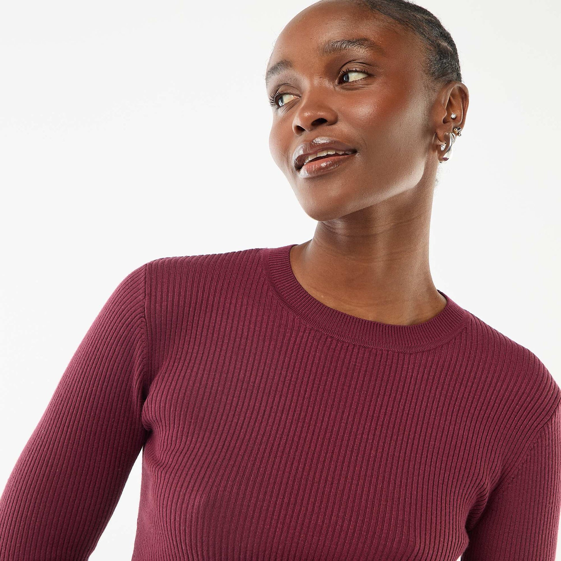 Pull col rond en rib uni VIOLET