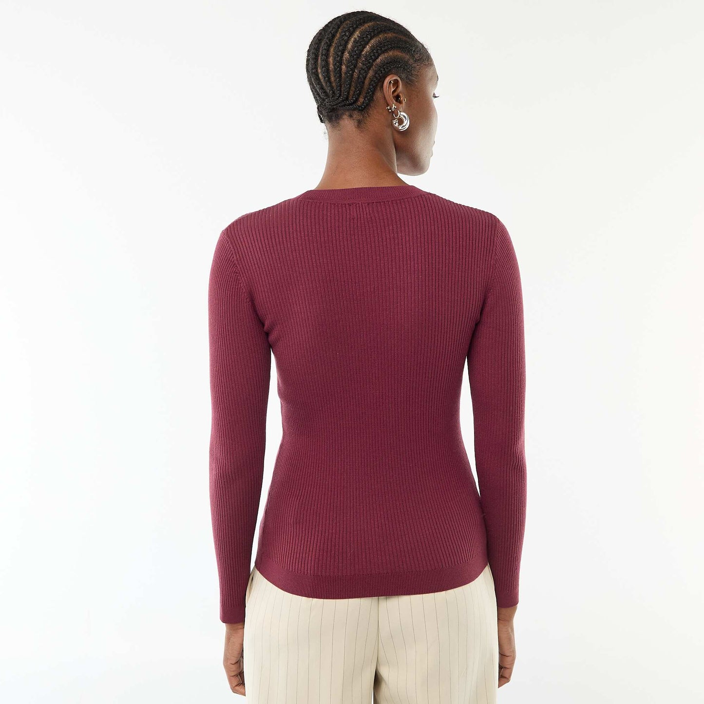 Pull col rond en rib uni VIOLET