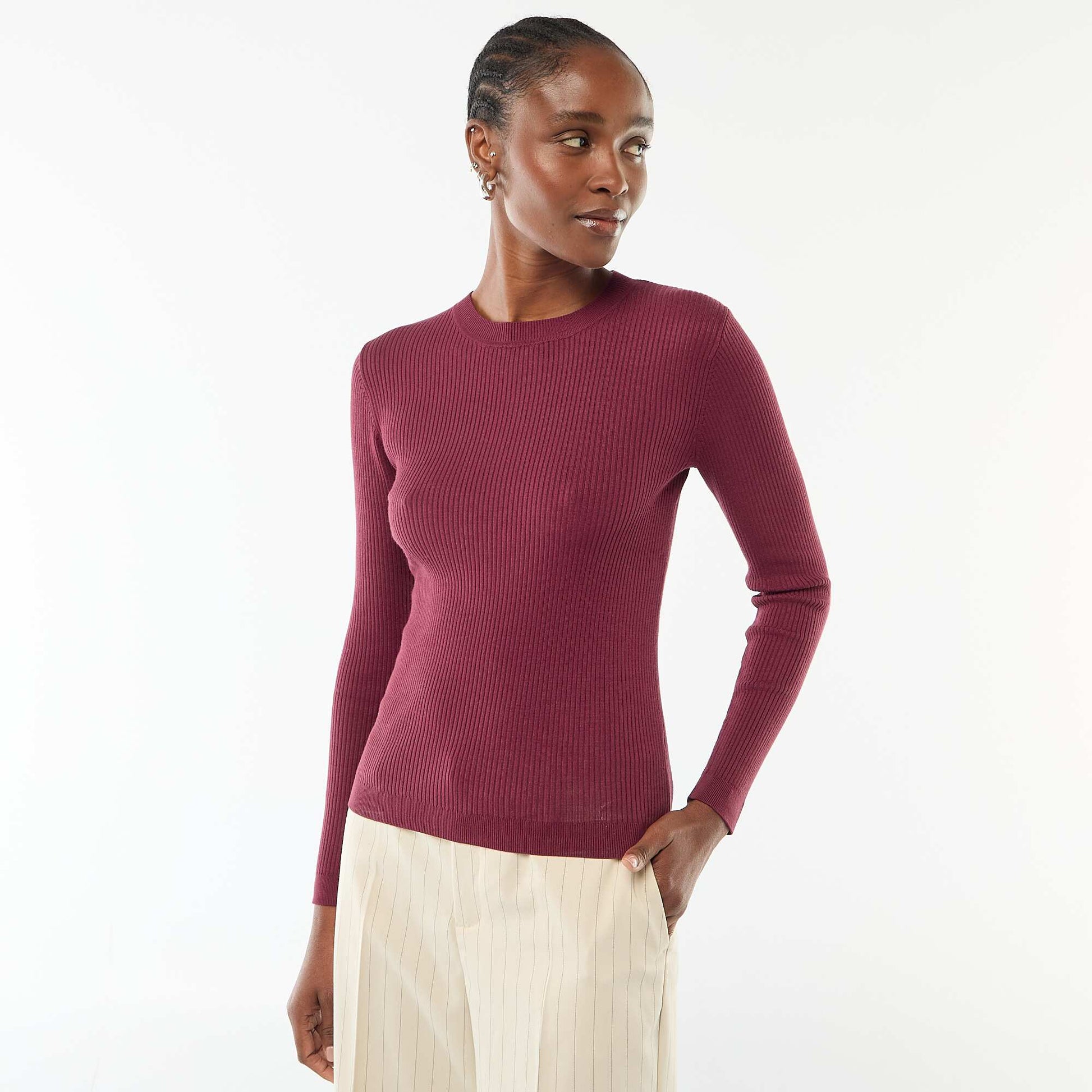 Pull col rond en rib uni VIOLET