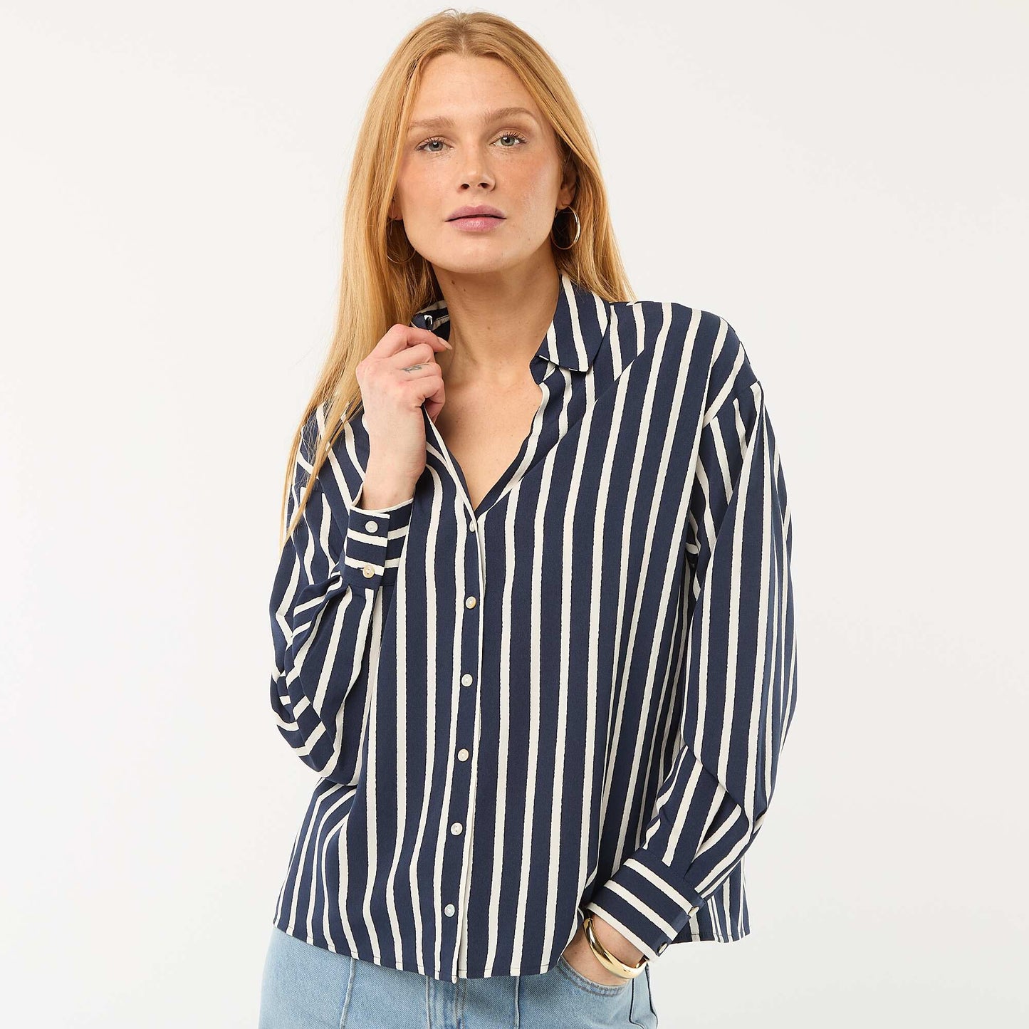 Pull col rond en rib uni BLEU