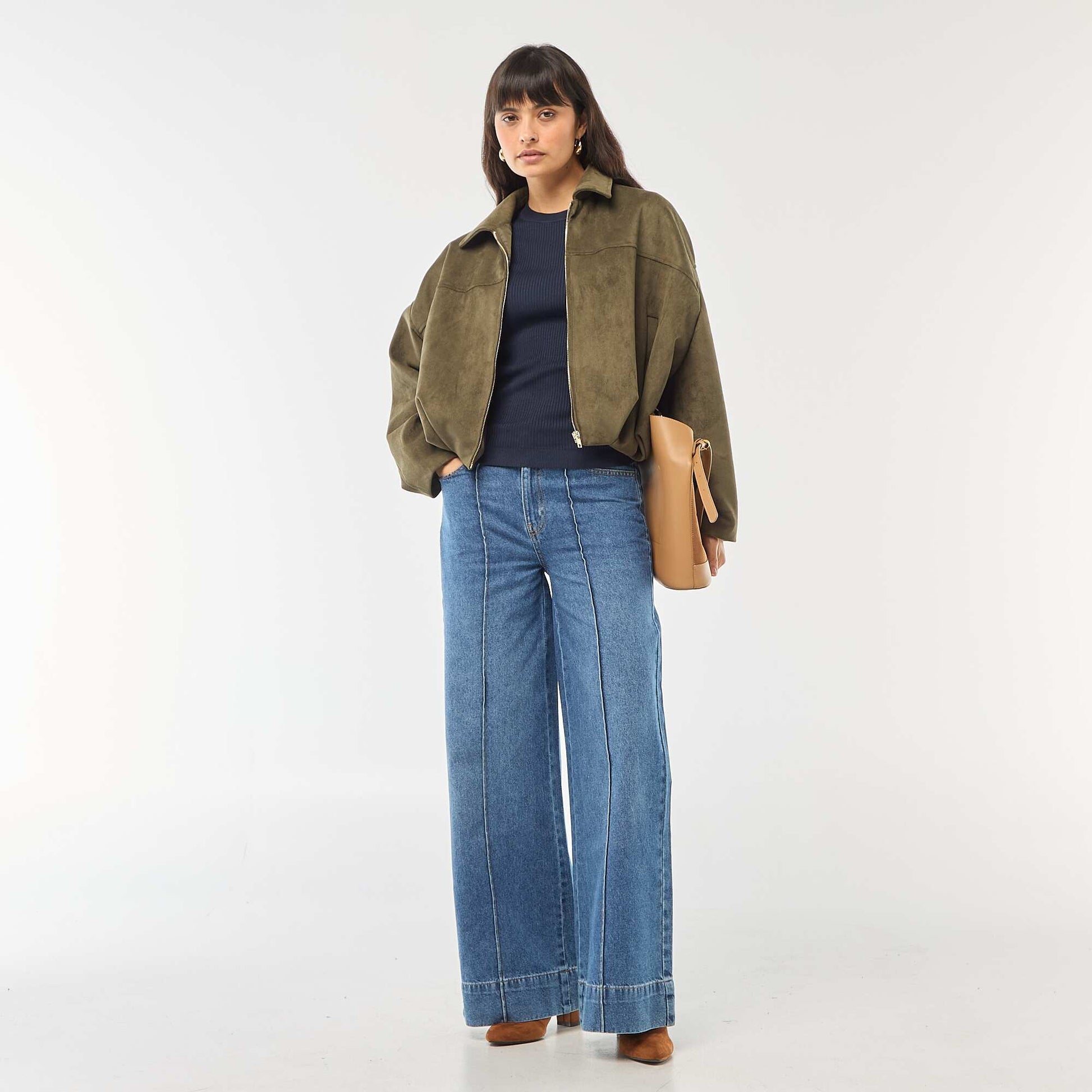 Pull col rond en rib uni BLEU