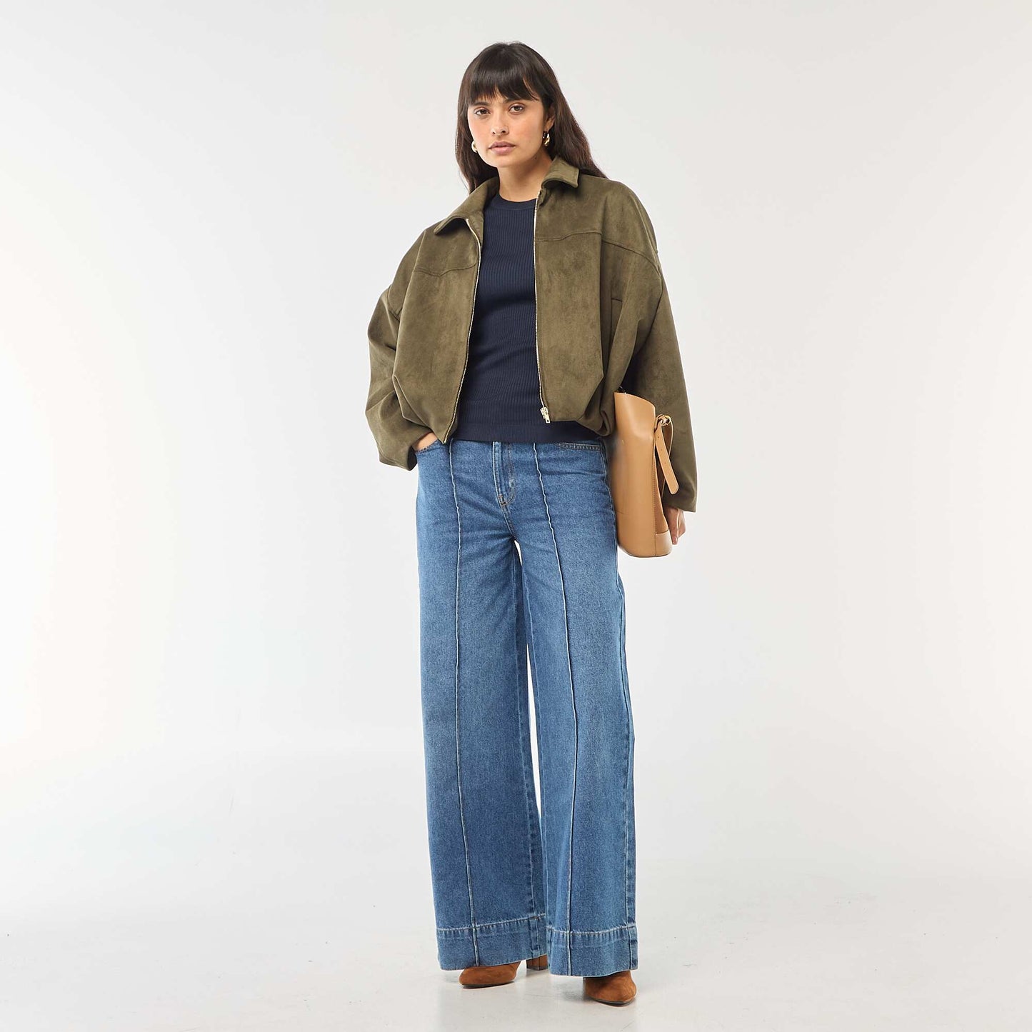 Pull col rond en rib uni BLEU