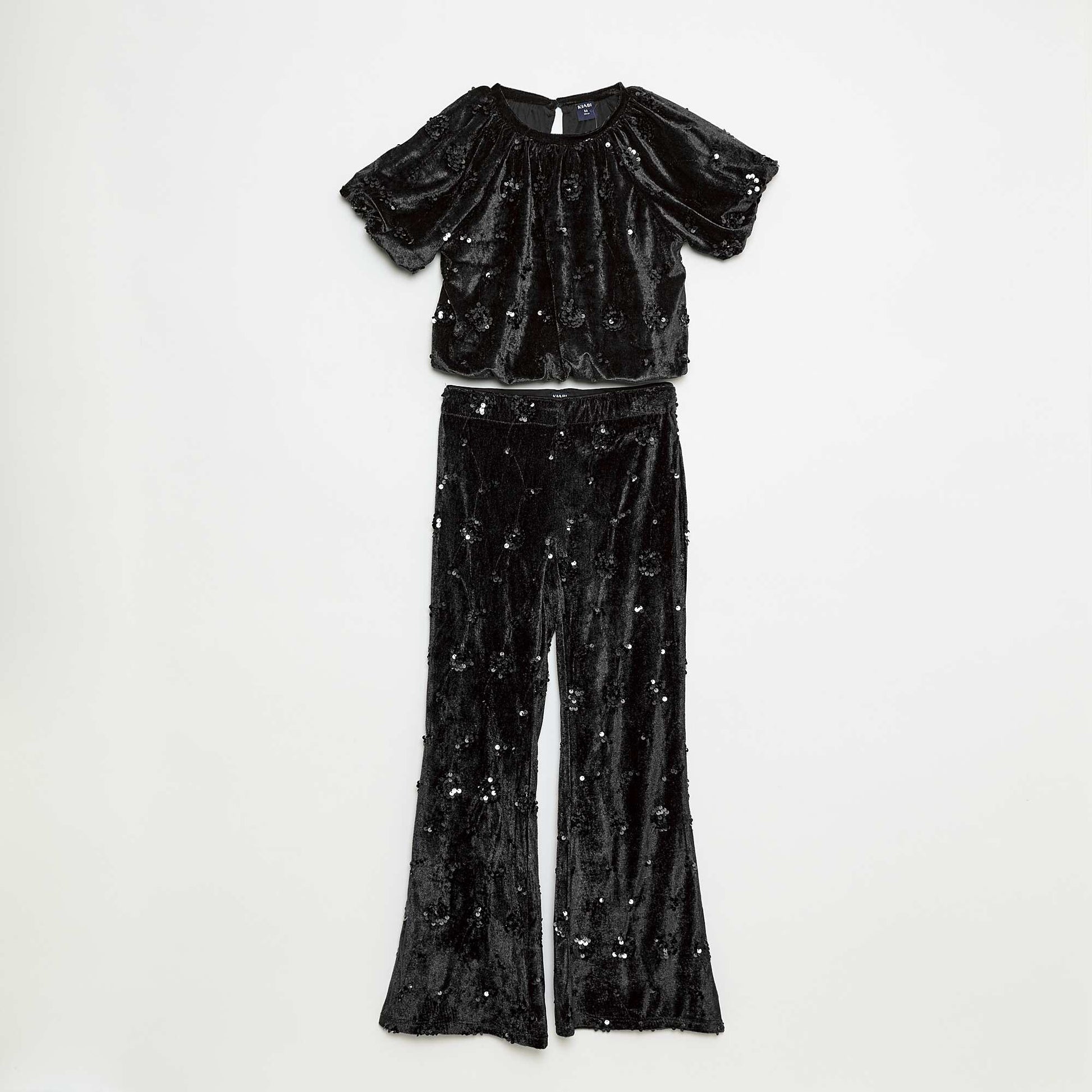 Ensemble blouse + pantalon flare fit en velours NOIR