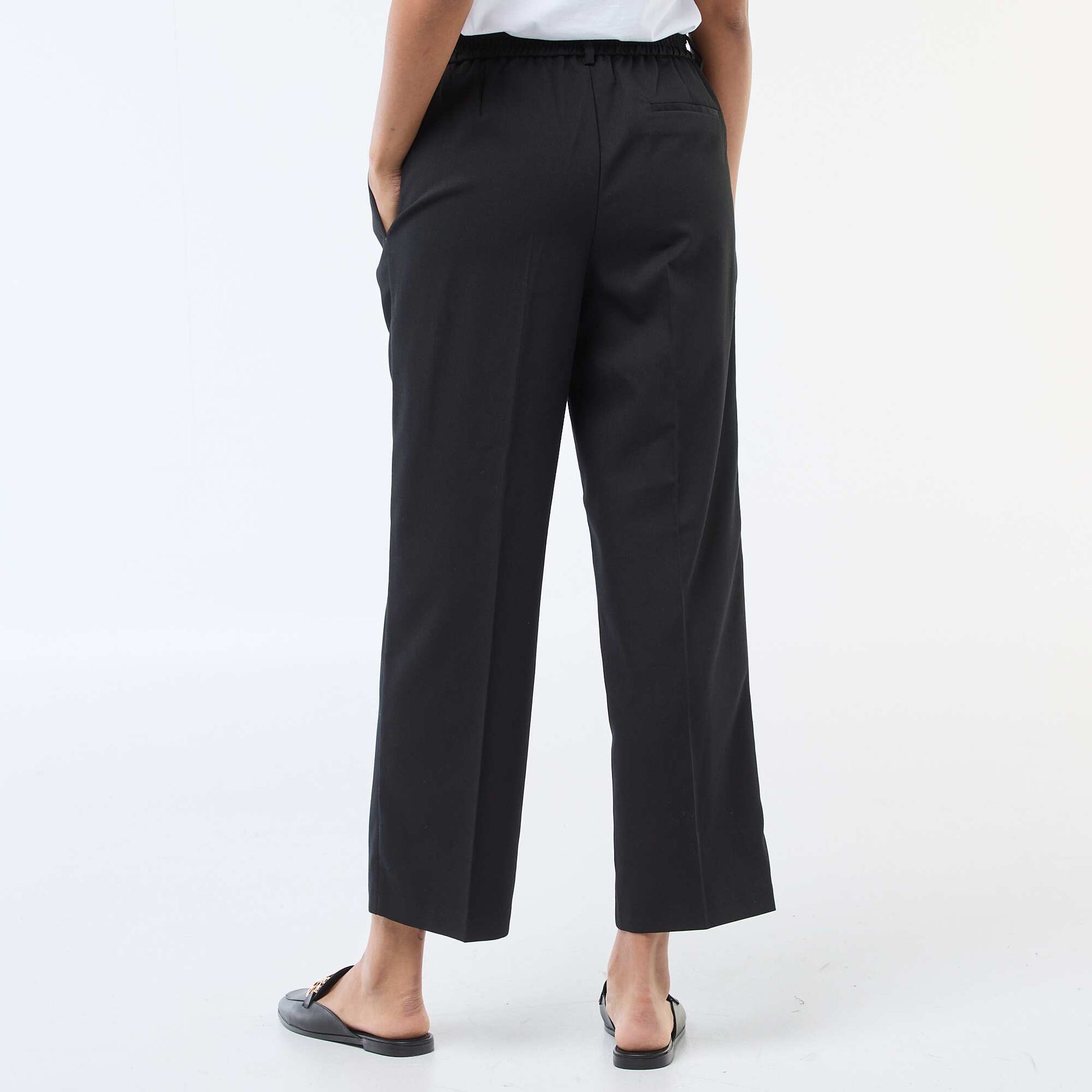 Pantalon coupe large à la taille élastiquée + liens à nouer NOIR