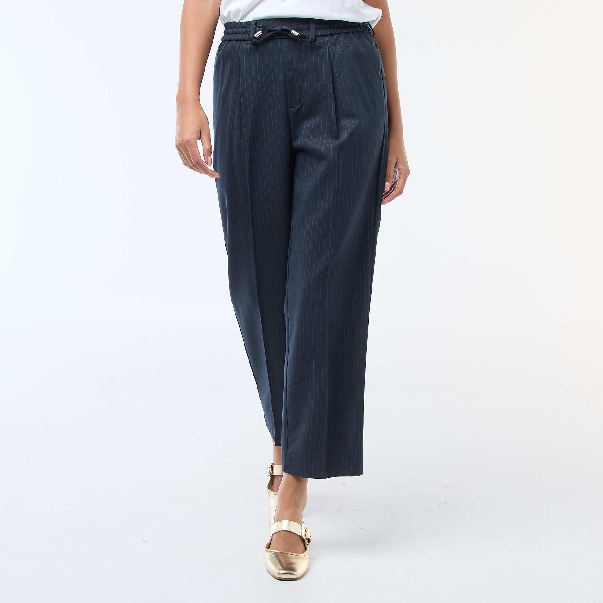 Pantalon coupe large à la taille élastiquée + liens à nouer BLEU