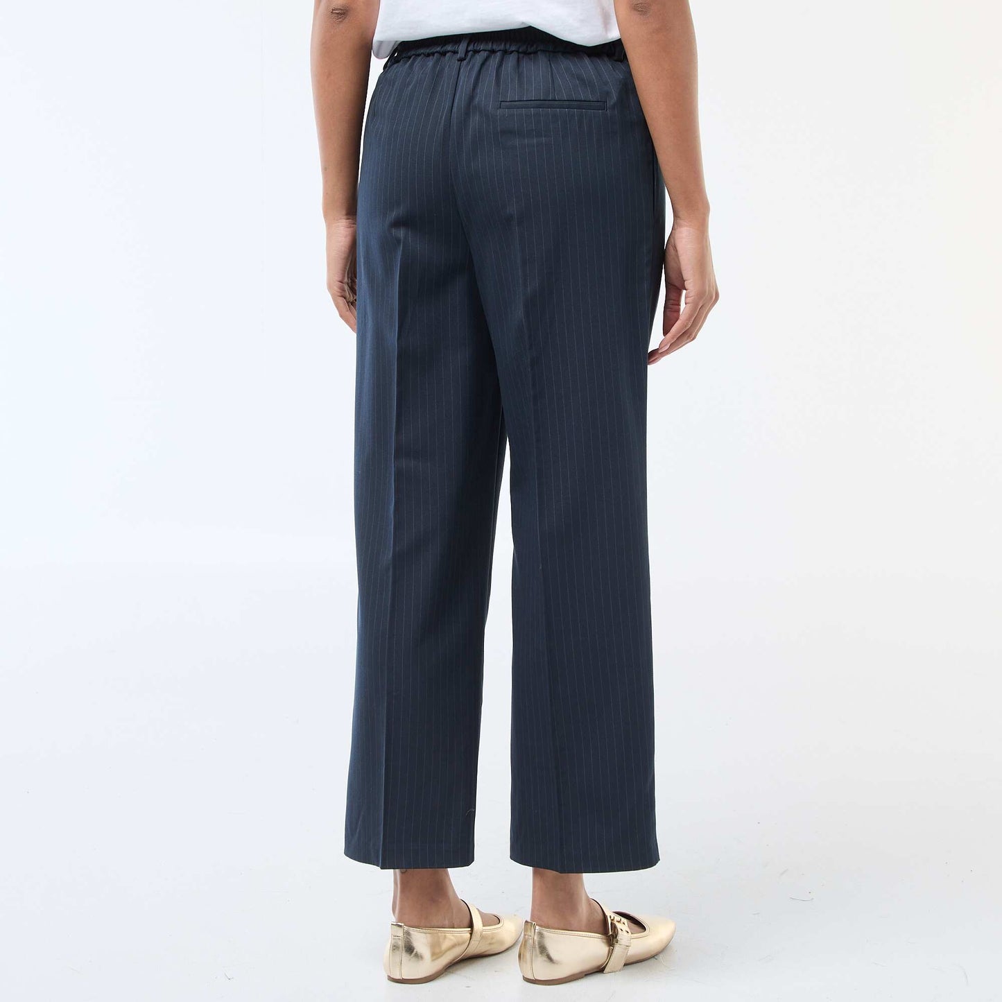 Pantalon coupe large à la taille élastiquée + liens à nouer BLEU