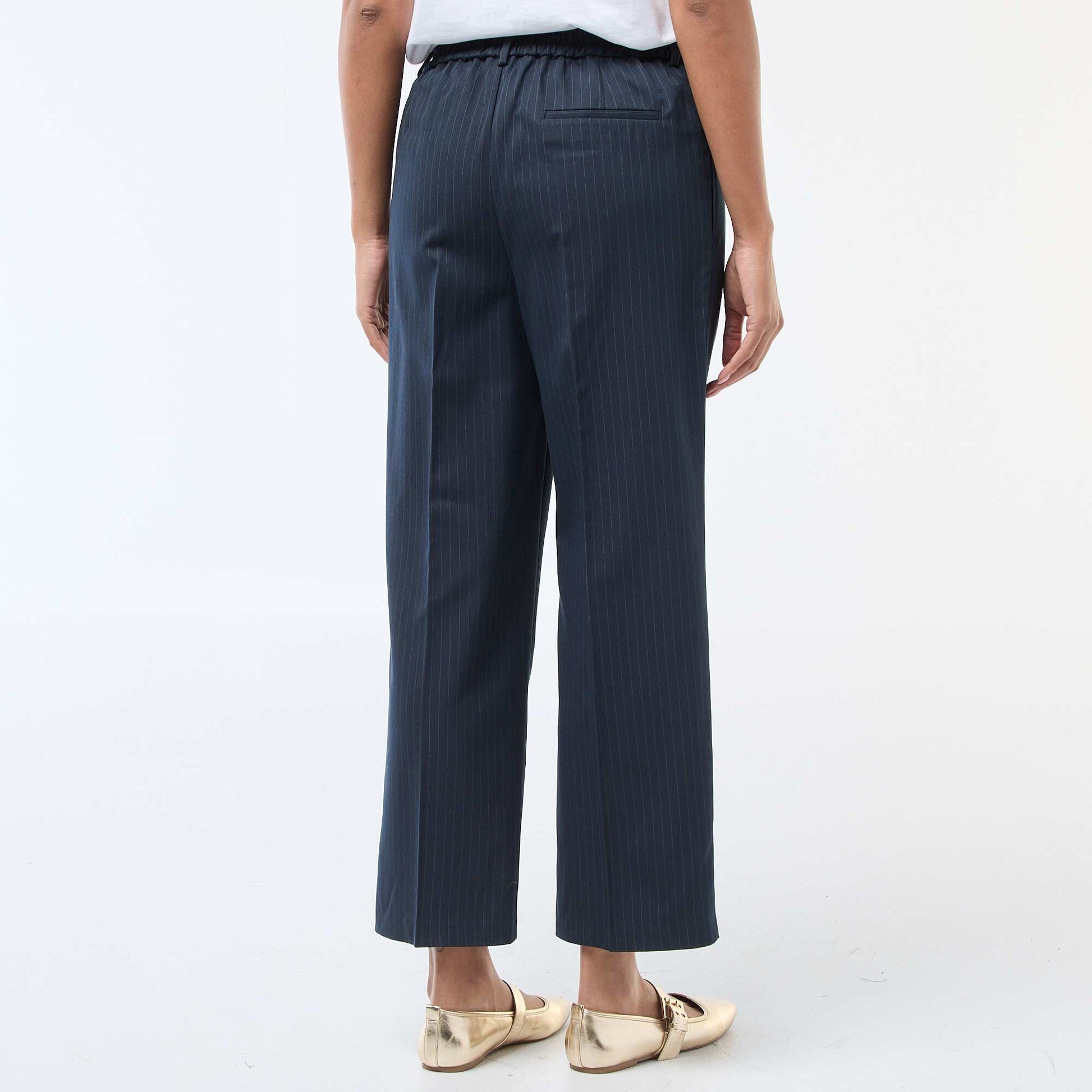 Pantalon coupe large à la taille élastiquée + liens à nouer BLEU