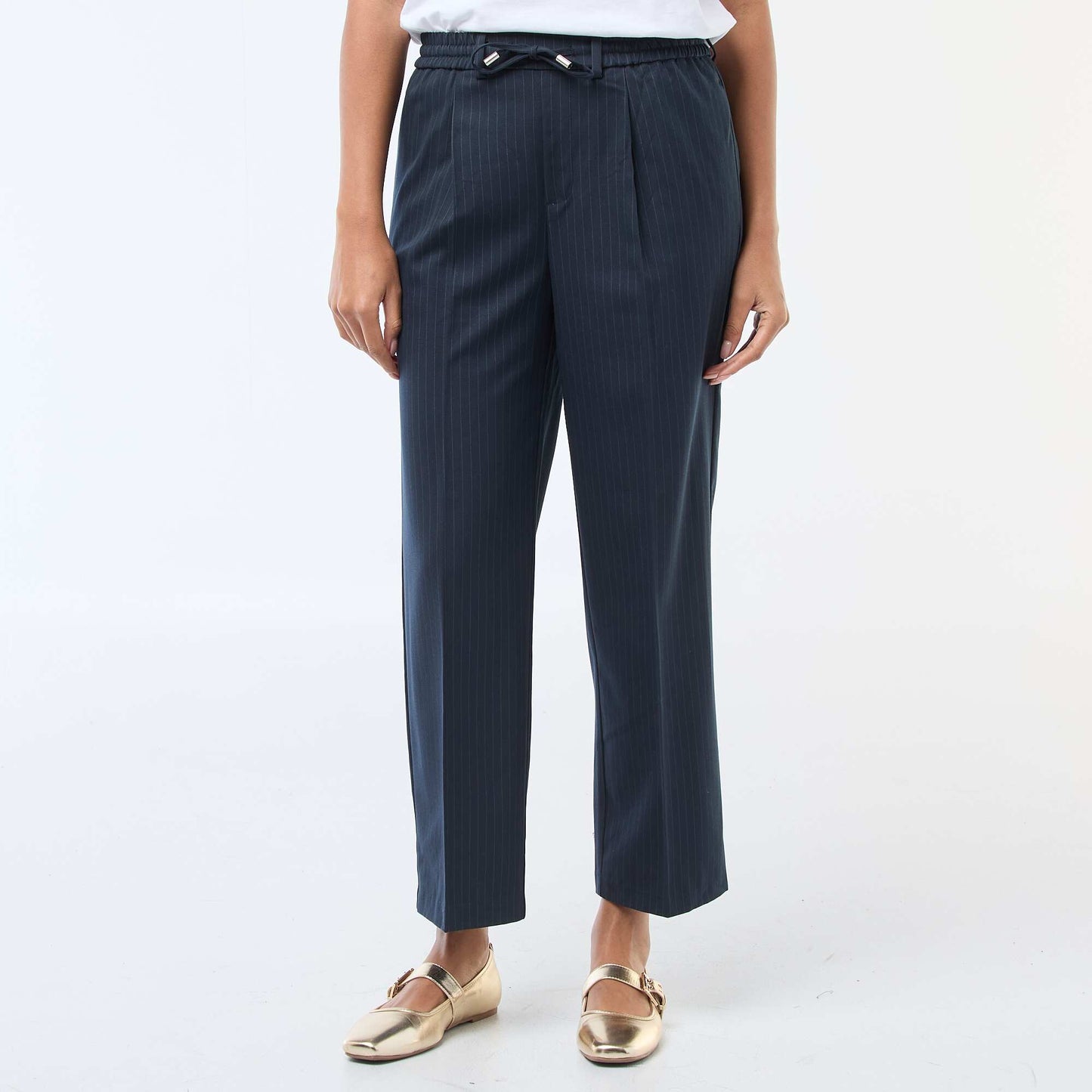 Pantalon coupe large à la taille élastiquée + liens à nouer BLEU