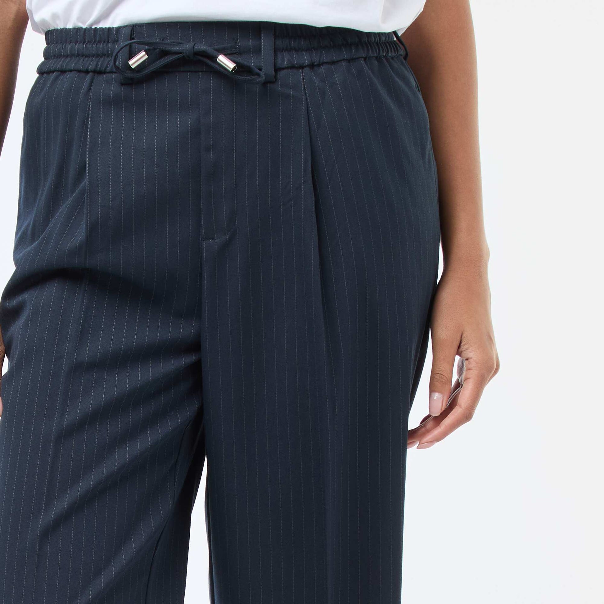 Pantalon coupe large à la taille élastiquée + liens à nouer BLEU