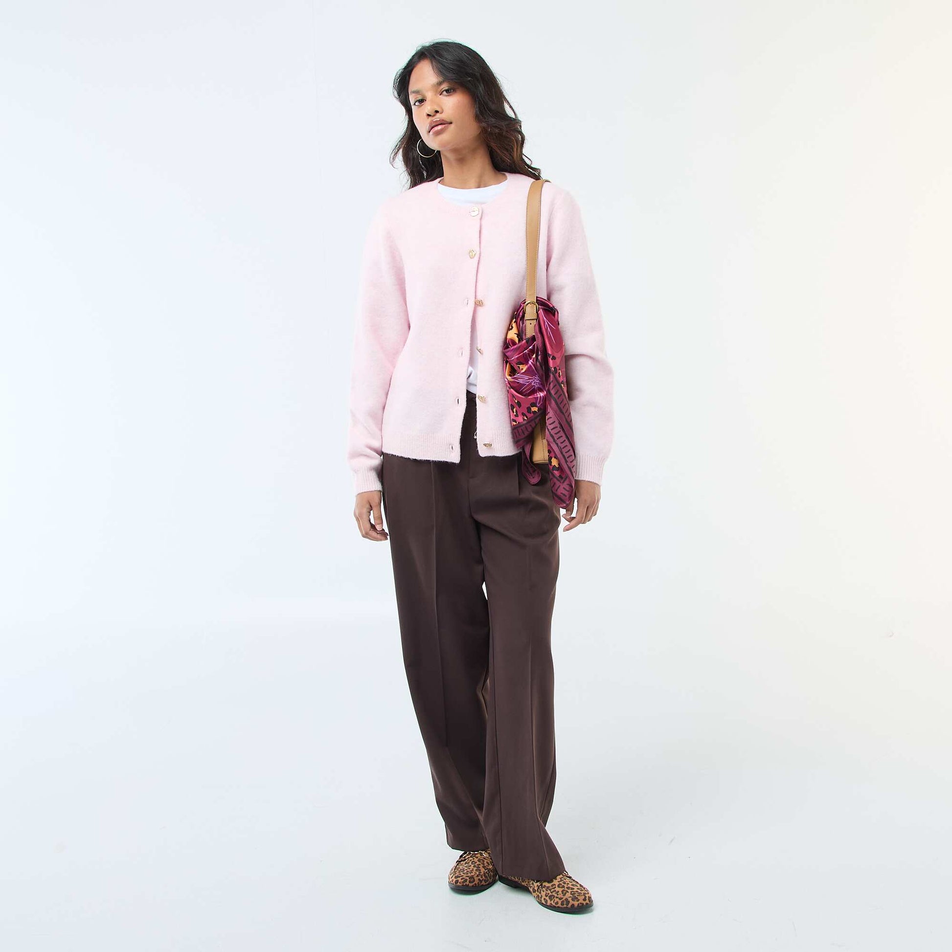 Pantalon coupe large à la taille élastiquée + liens à nouer MARRON