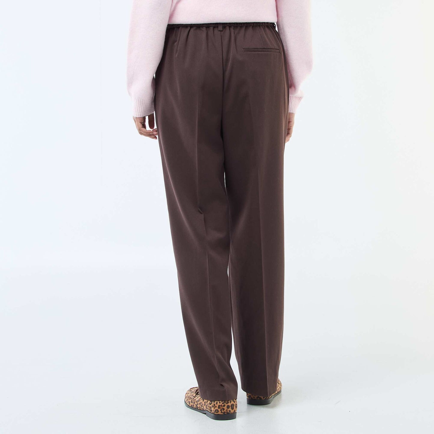 Pantalon coupe large à la taille élastiquée + liens à nouer MARRON