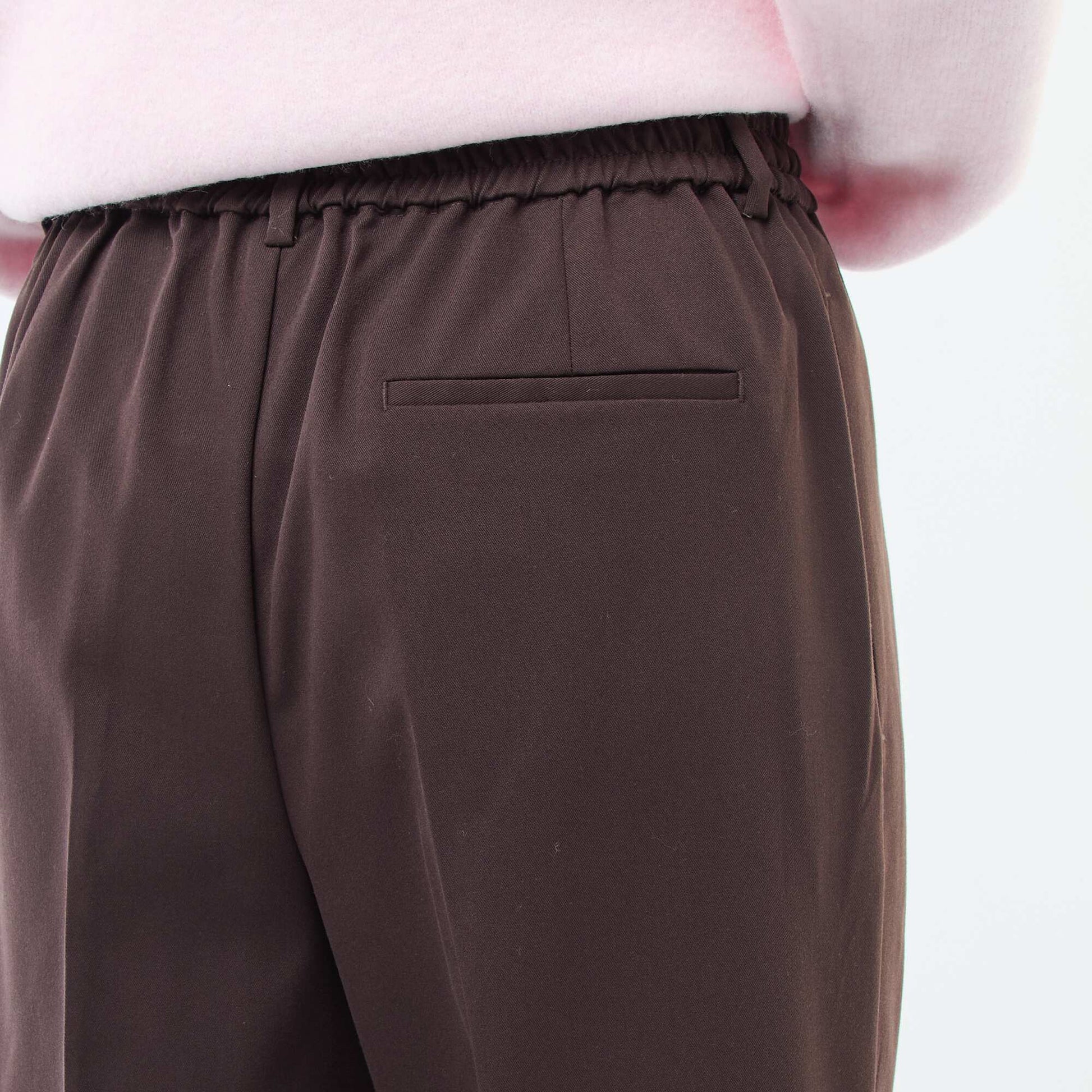 Pantalon coupe large à la taille élastiquée + liens à nouer MARRON