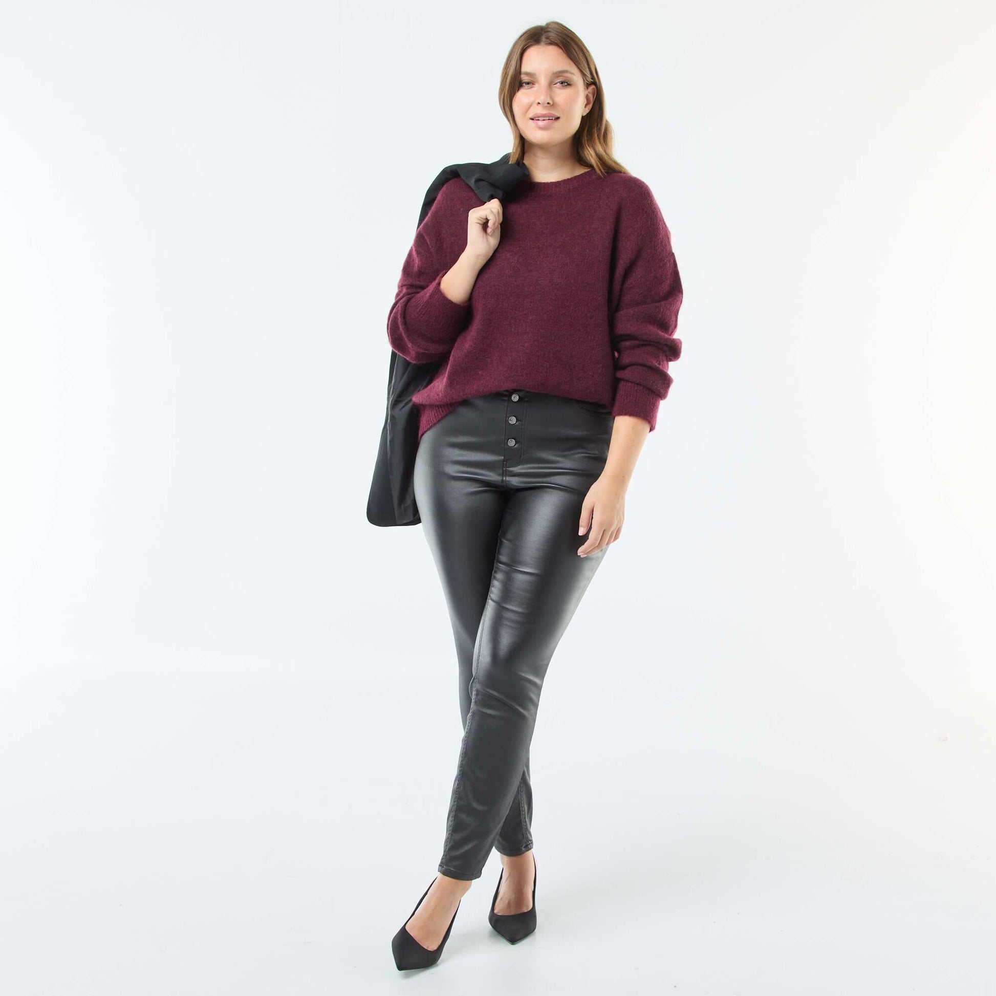 Pantalon droit en matière satinée NOIR