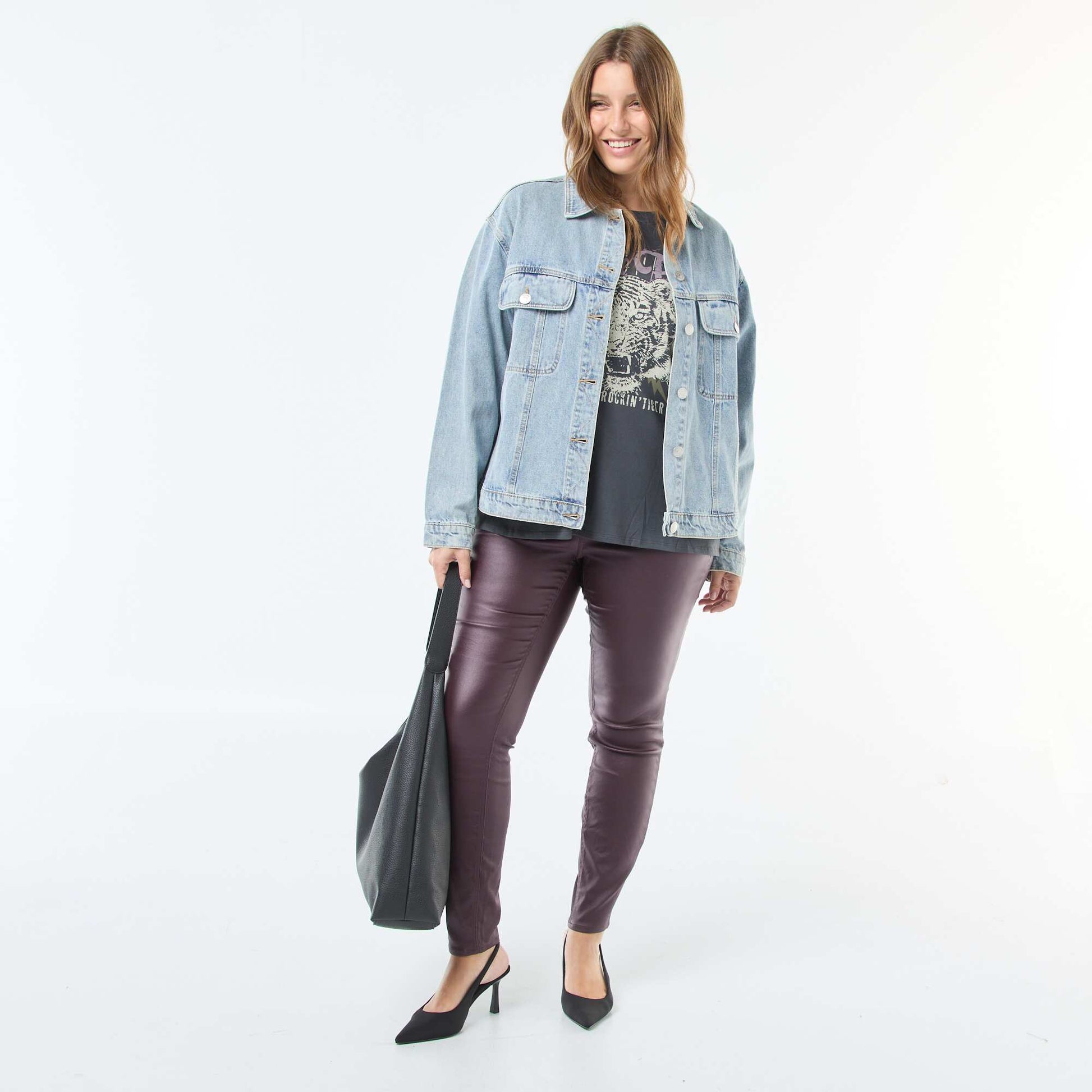Pantalon droit en matière satinée VIOLET