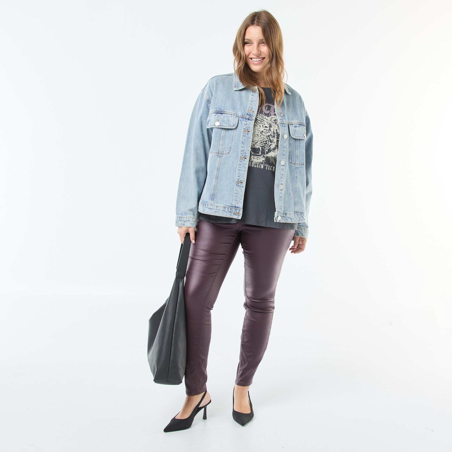 Pantalon droit en matière satinée VIOLET