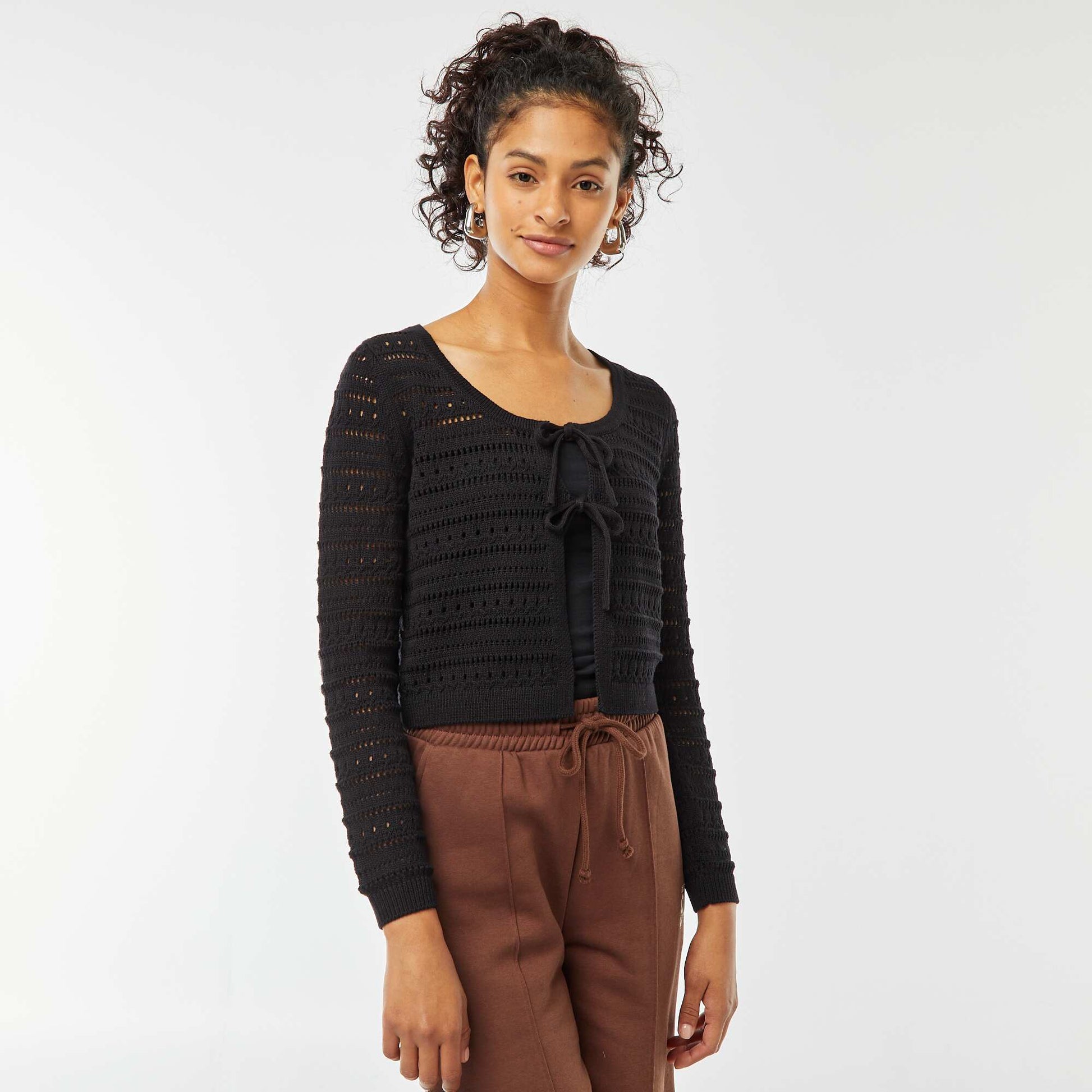 Gilet noué en maille crochet NOIR