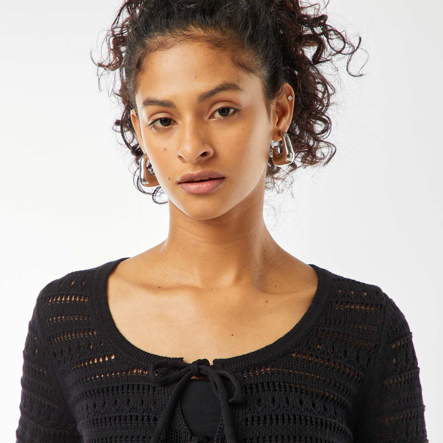 Gilet noué en maille crochet NOIR