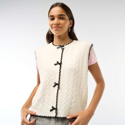 Pull trompe-l'œil effet gilet sans manches BEIGE