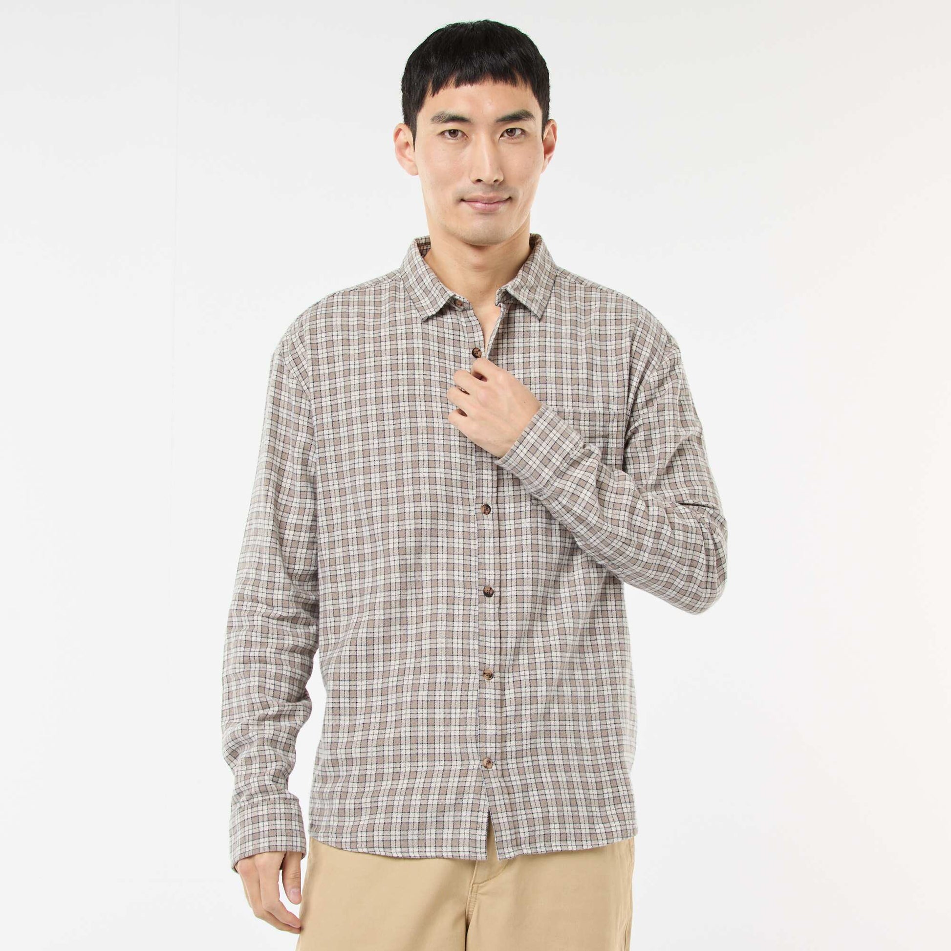 Chemise à carreaux en flanelle de coton BEIGE