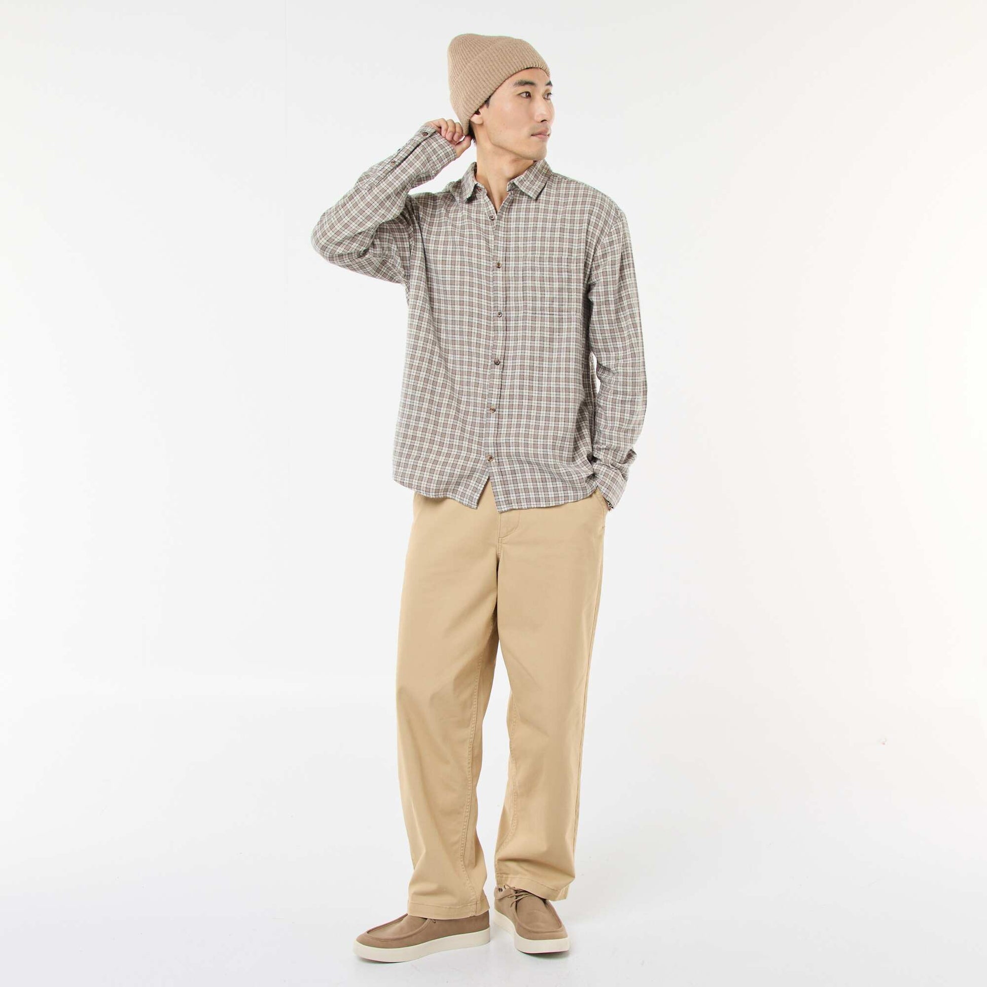 Chemise à carreaux en flanelle de coton BEIGE
