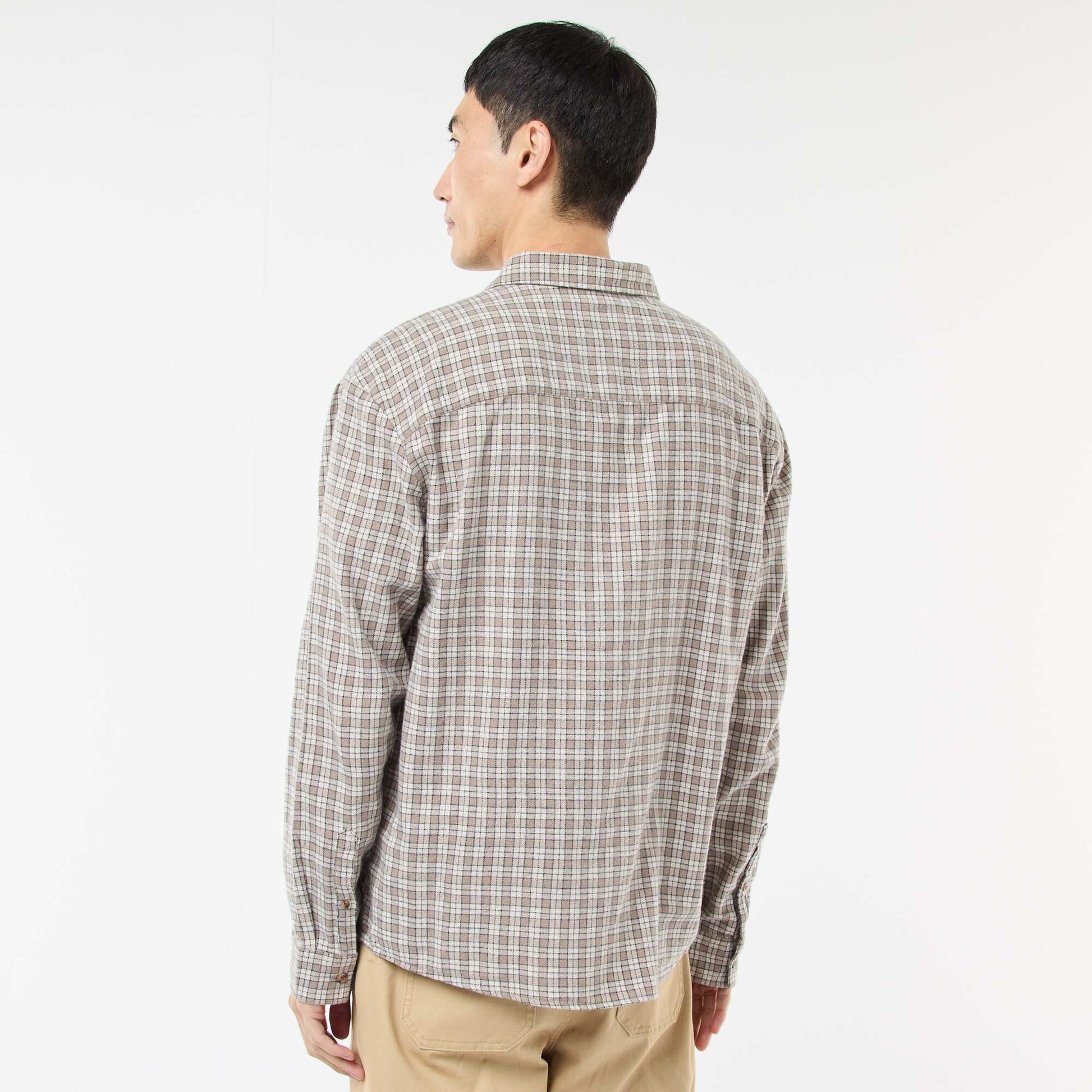 Chemise à carreaux en flanelle de coton BEIGE