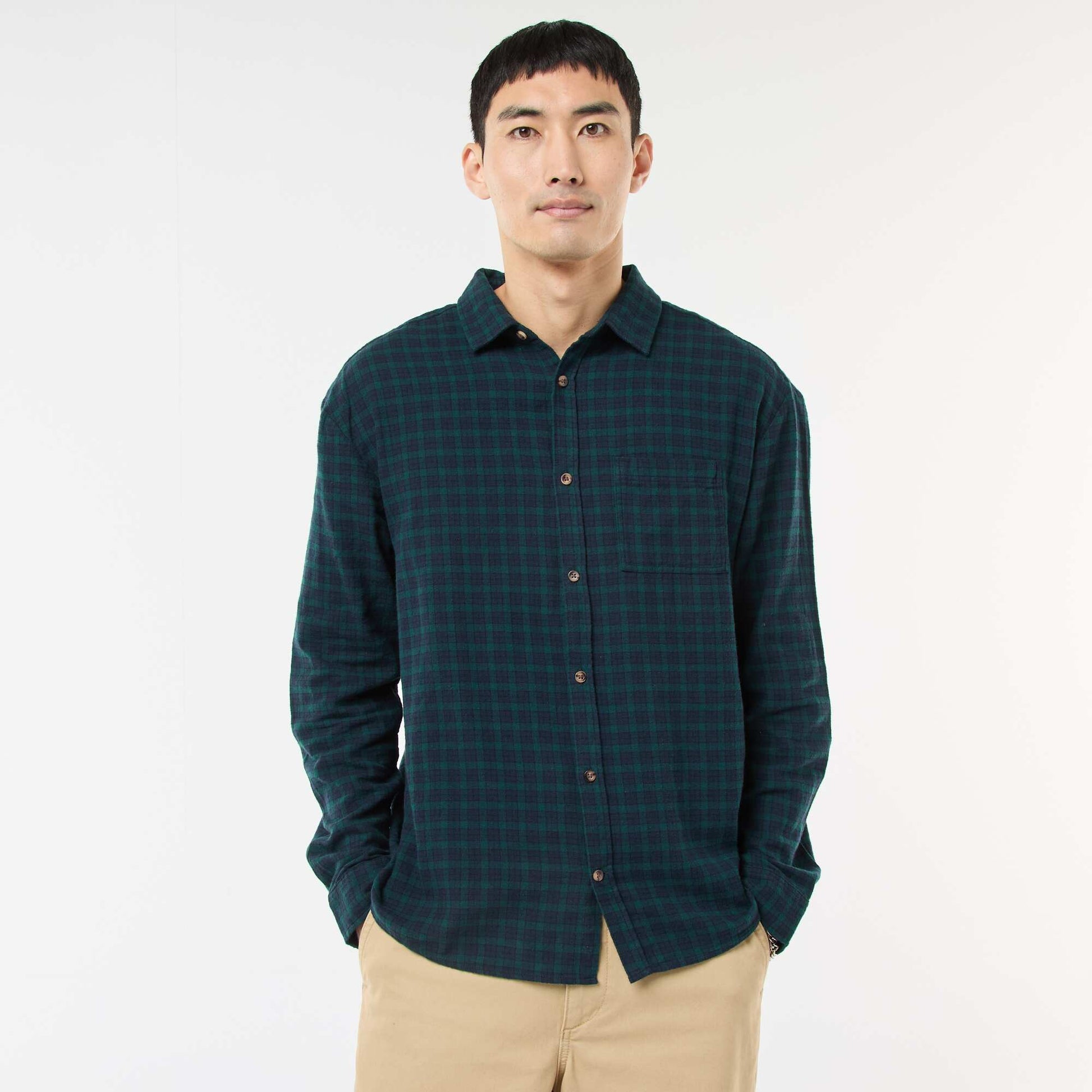 Chemise à carreaux en flanelle de coton VERT