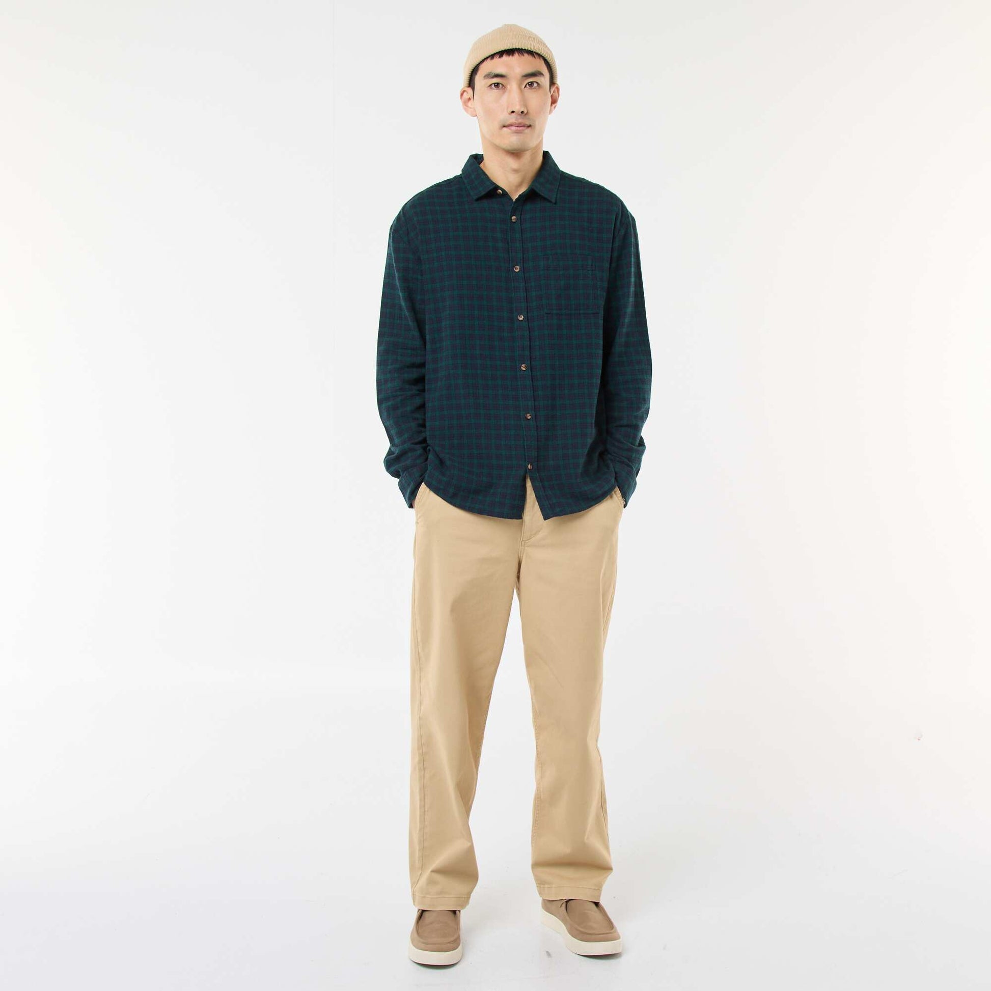 Chemise à carreaux en flanelle de coton VERT