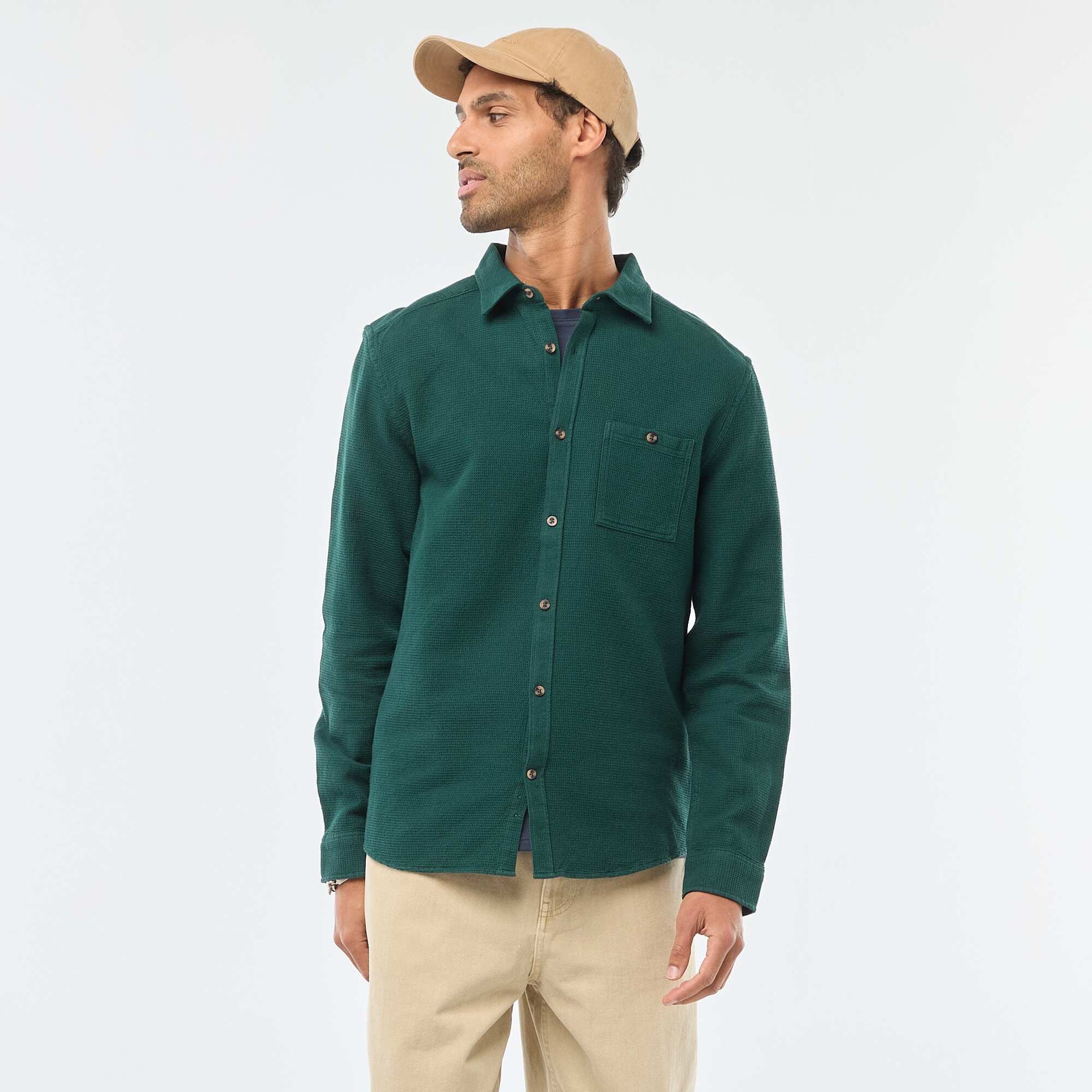 Chemise à manches longues en matière gaufrée VERT