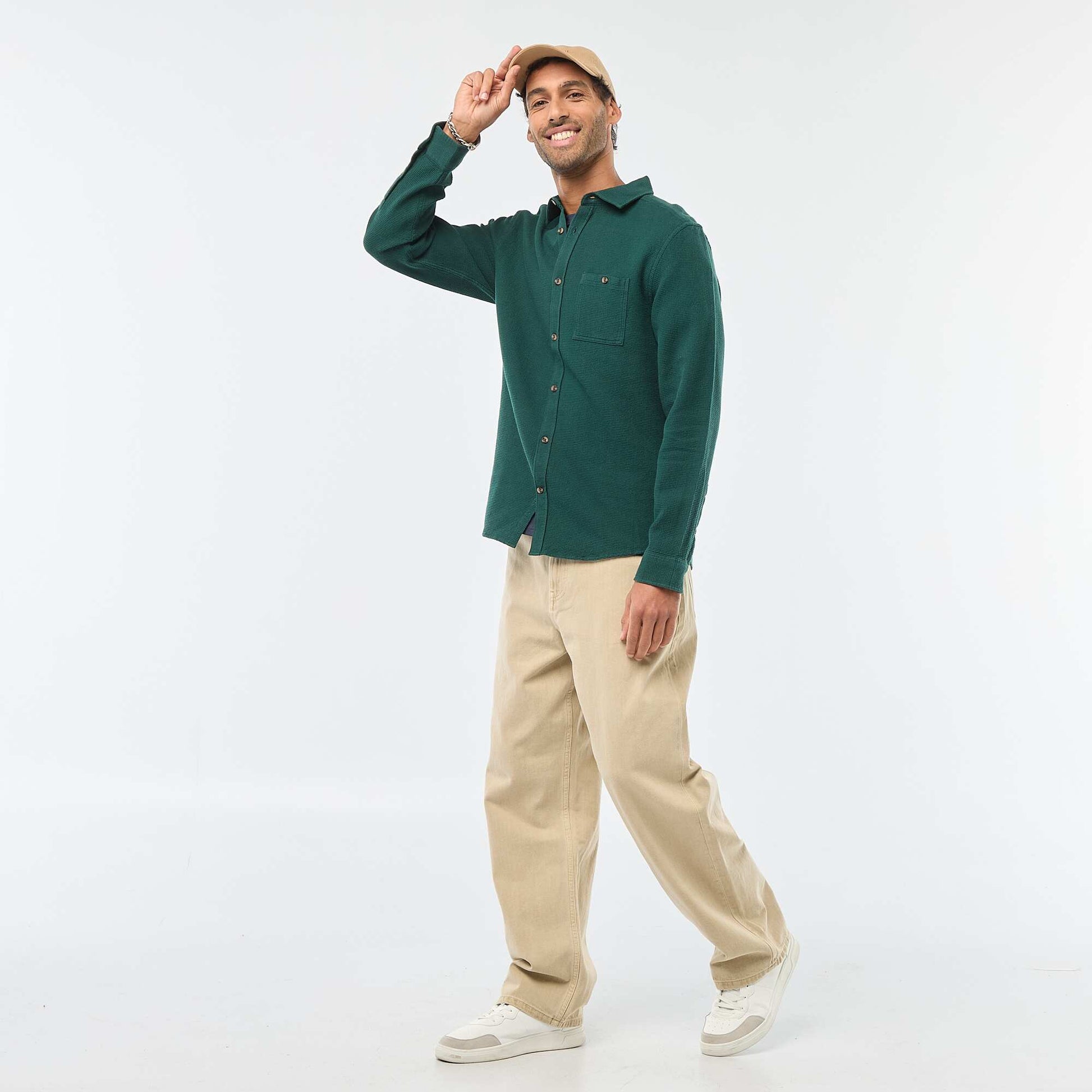Chemise à manches longues en matière gaufrée VERT