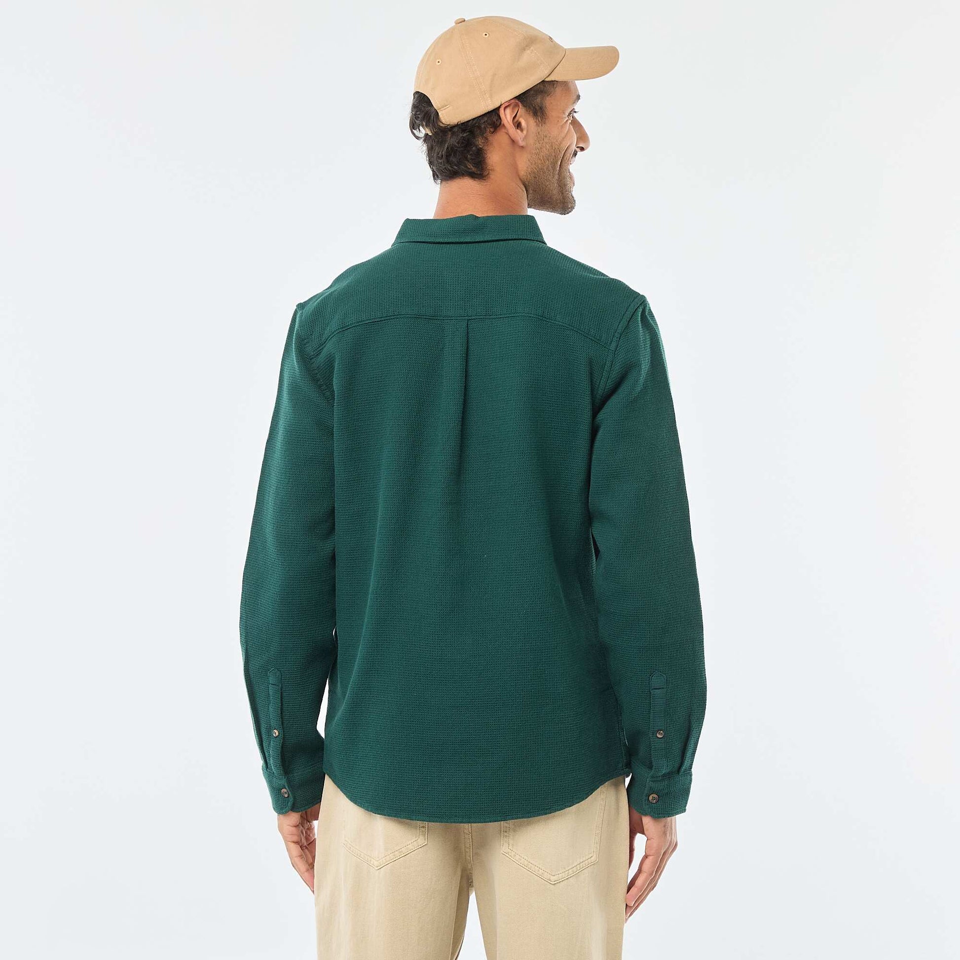Chemise à manches longues en matière gaufrée VERT