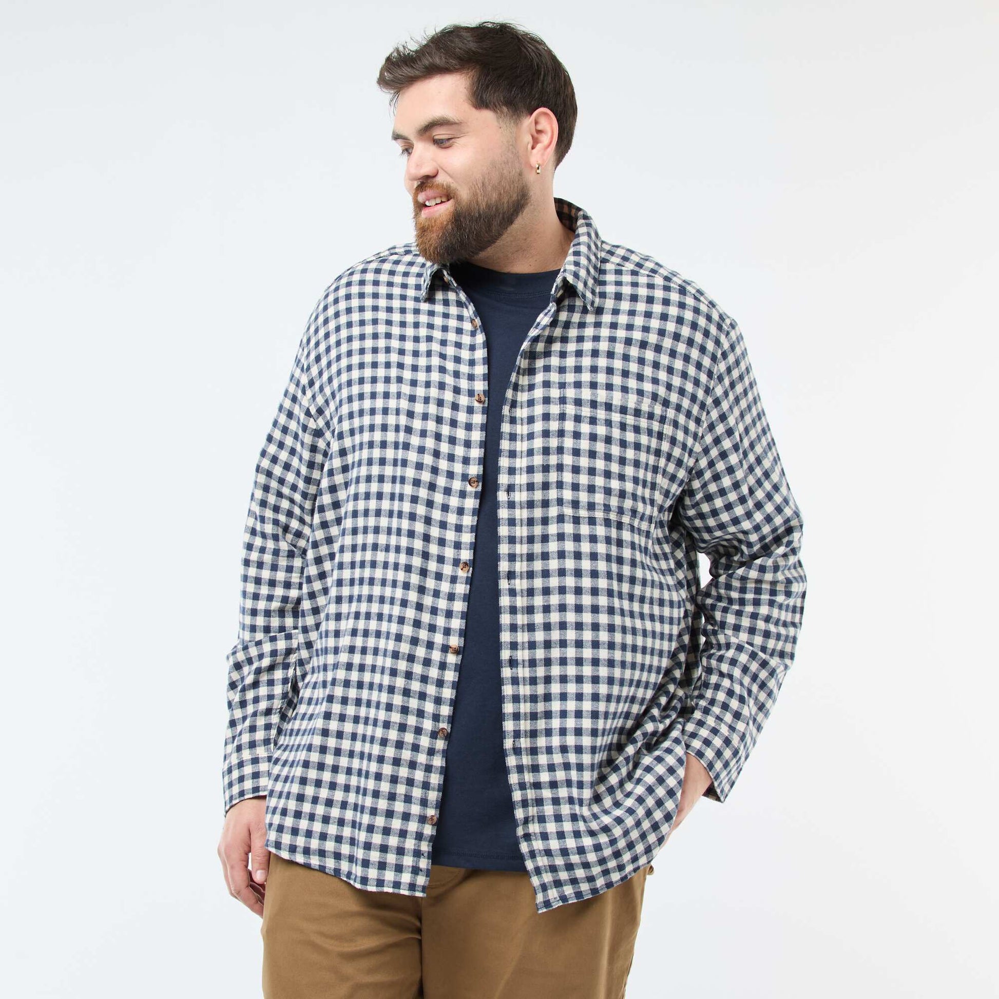 Chemise à carreaux en flanelle de coton BLEU