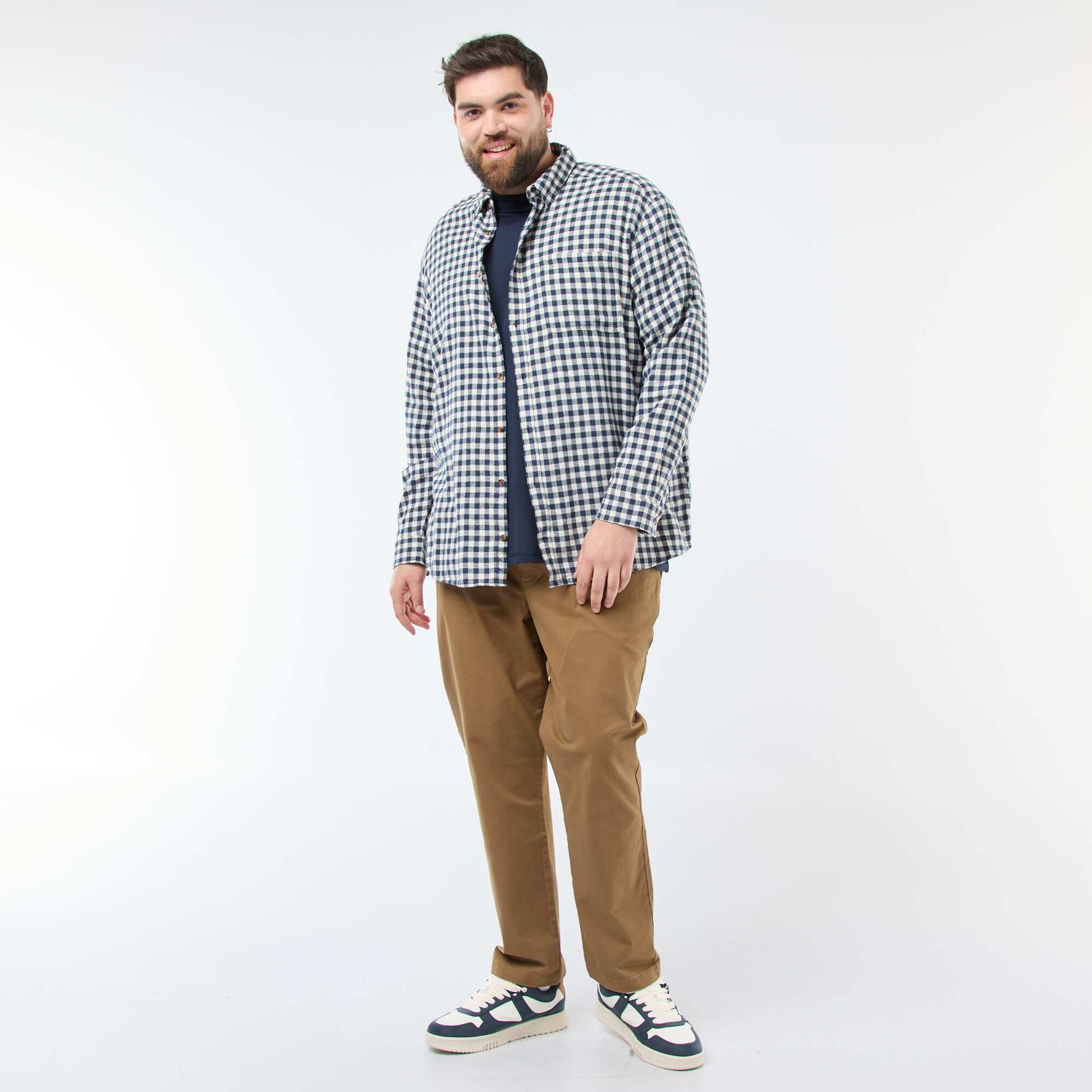 Chemise à carreaux en flanelle de coton BLEU