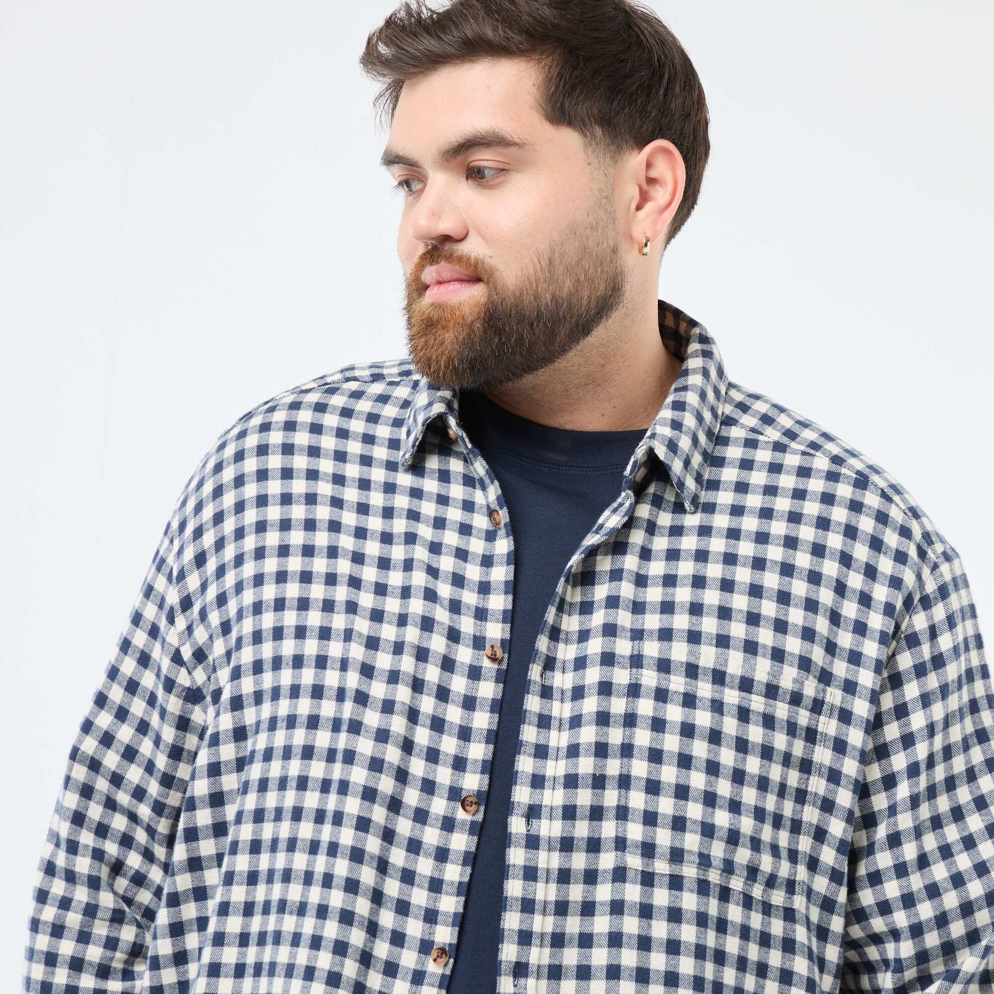 Chemise à carreaux en flanelle de coton BLEU