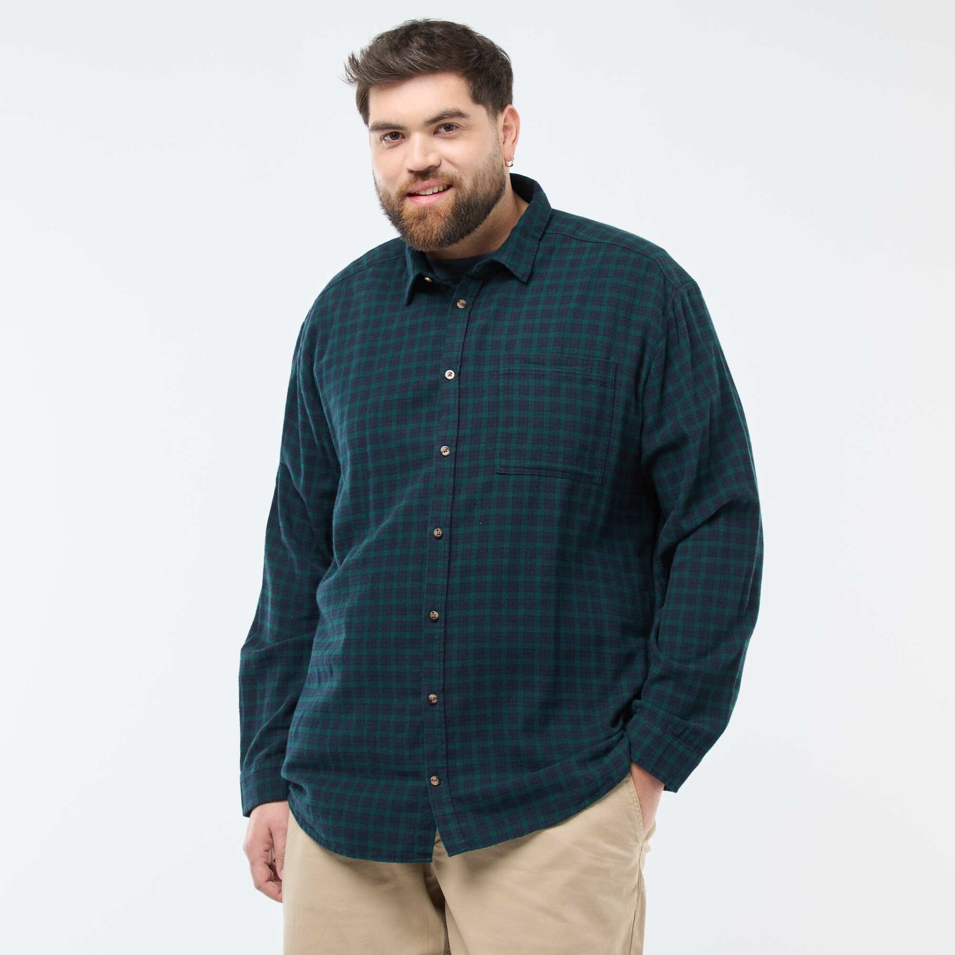 Chemise à carreaux en flanelle de coton VERT