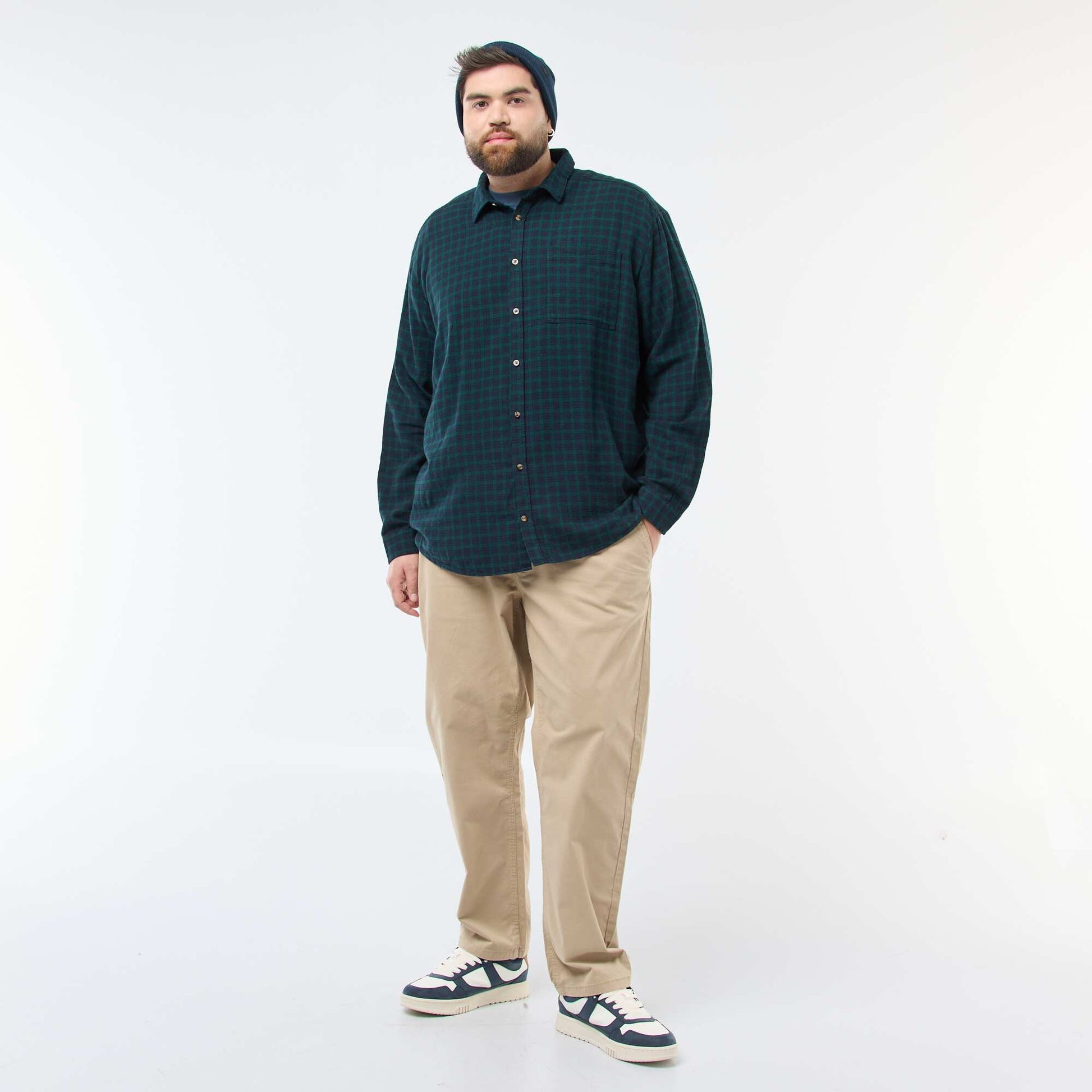 Chemise à carreaux en flanelle de coton VERT