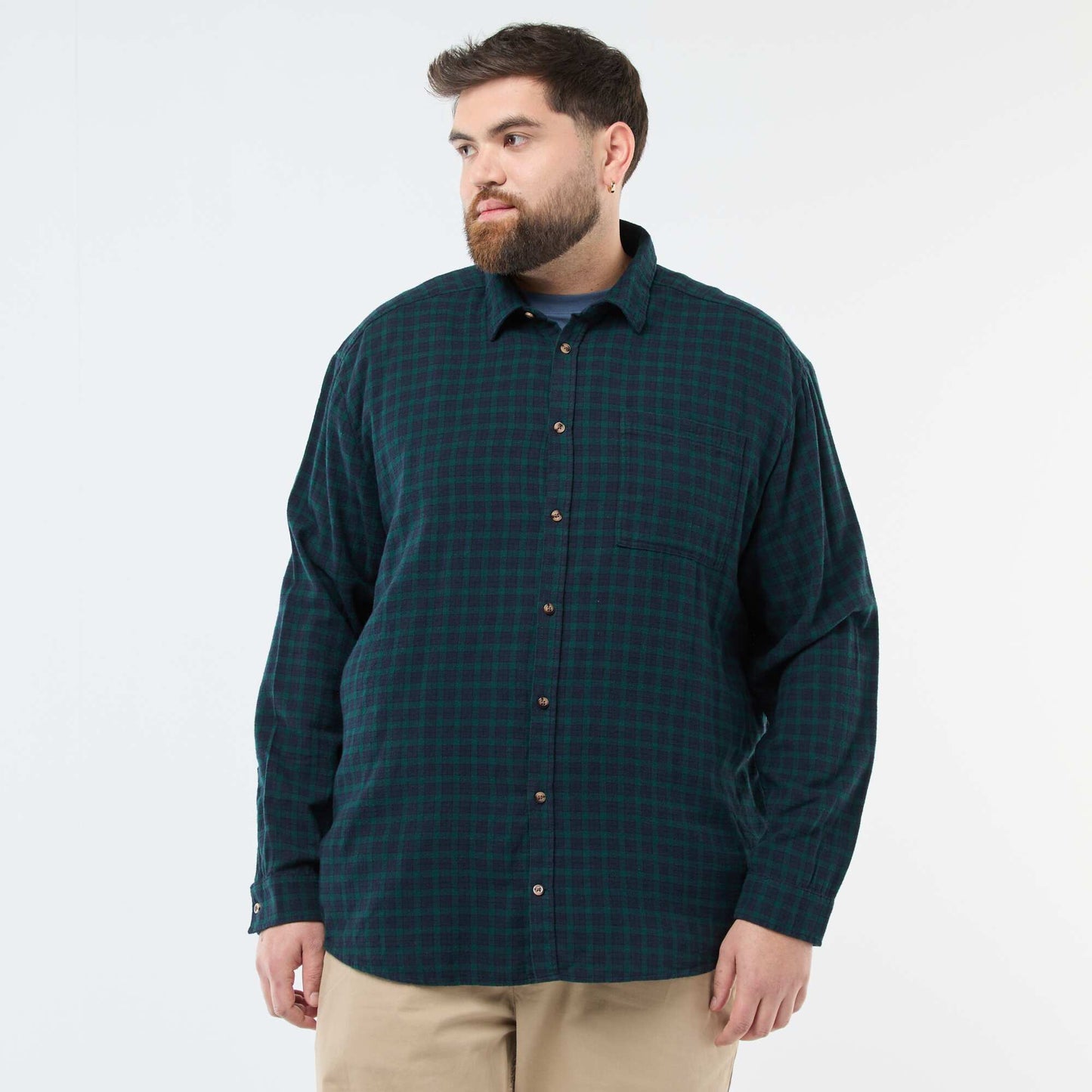 Chemise à carreaux en flanelle de coton VERT