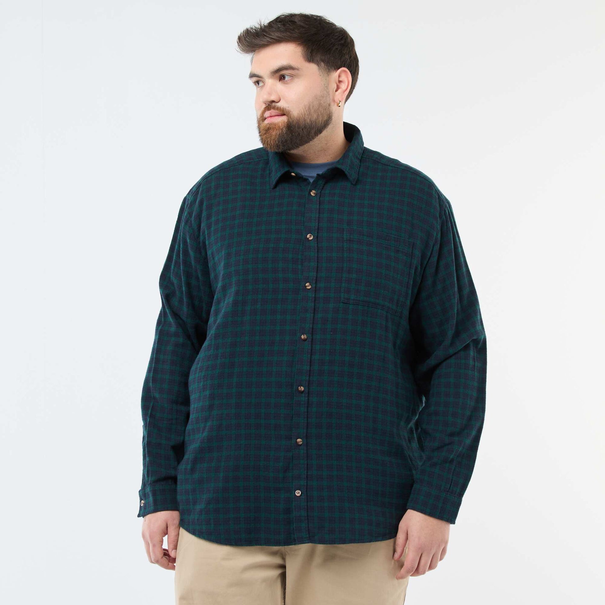 Chemise à carreaux en flanelle de coton VERT