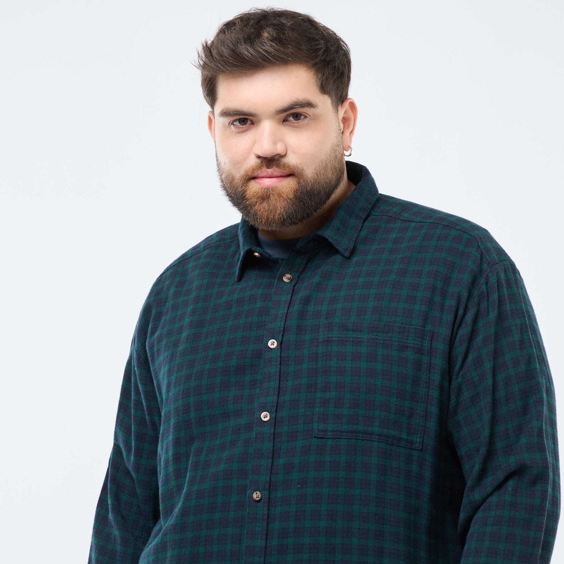 Chemise à carreaux en flanelle de coton VERT