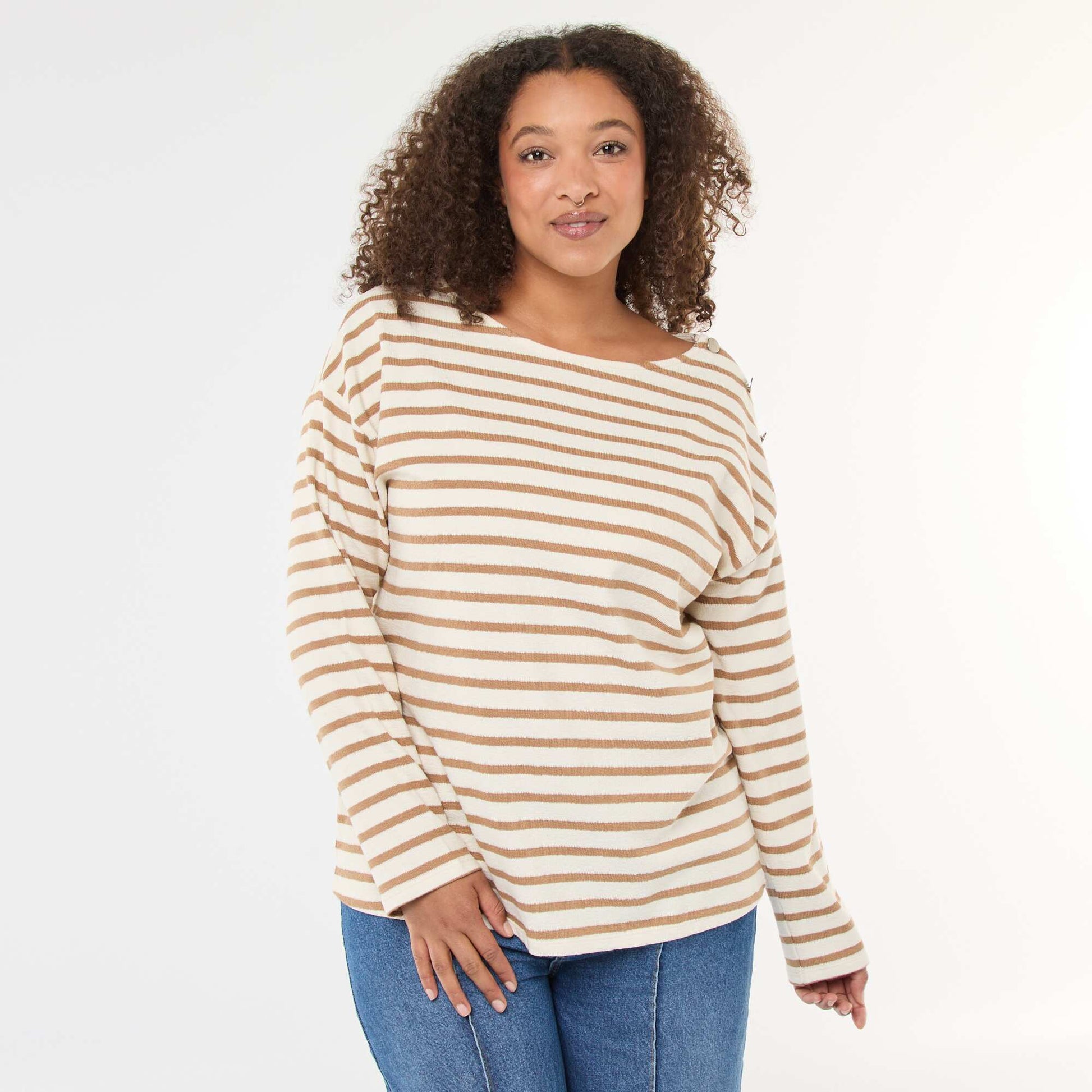 Tee-shirt marinière col bateau BLANC