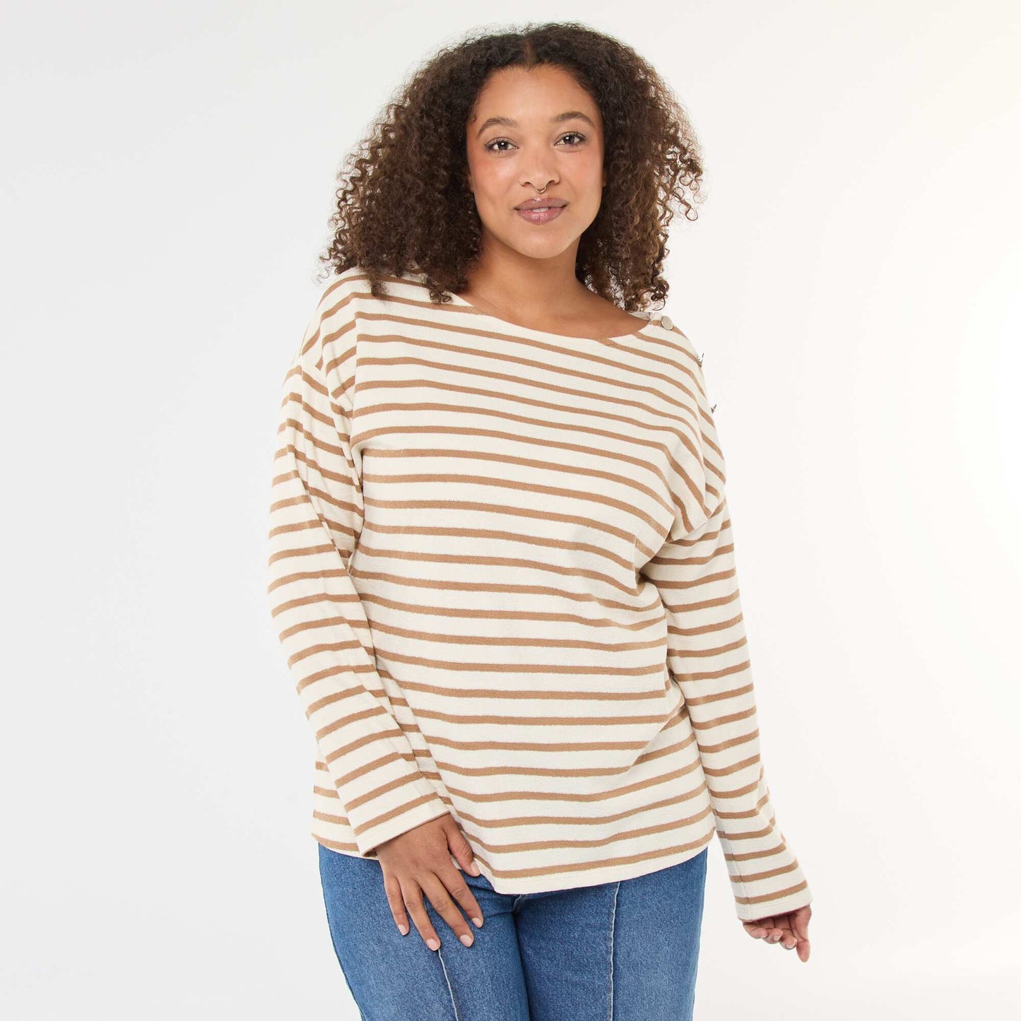 Tee-shirt marinière col bateau BLANC