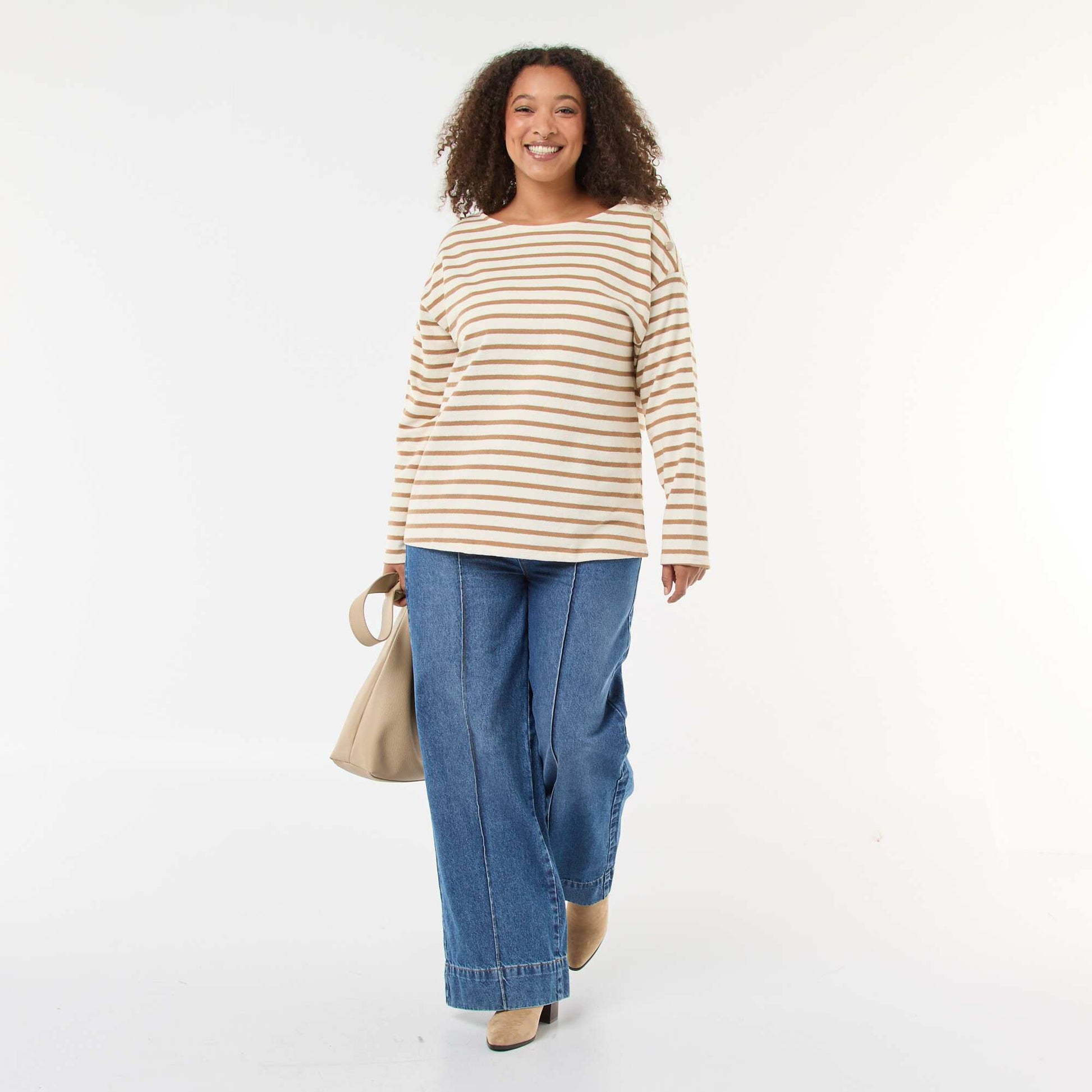 Tee-shirt marinière col bateau BLANC