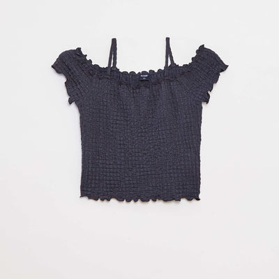 Top en maille gaufrée BLEU